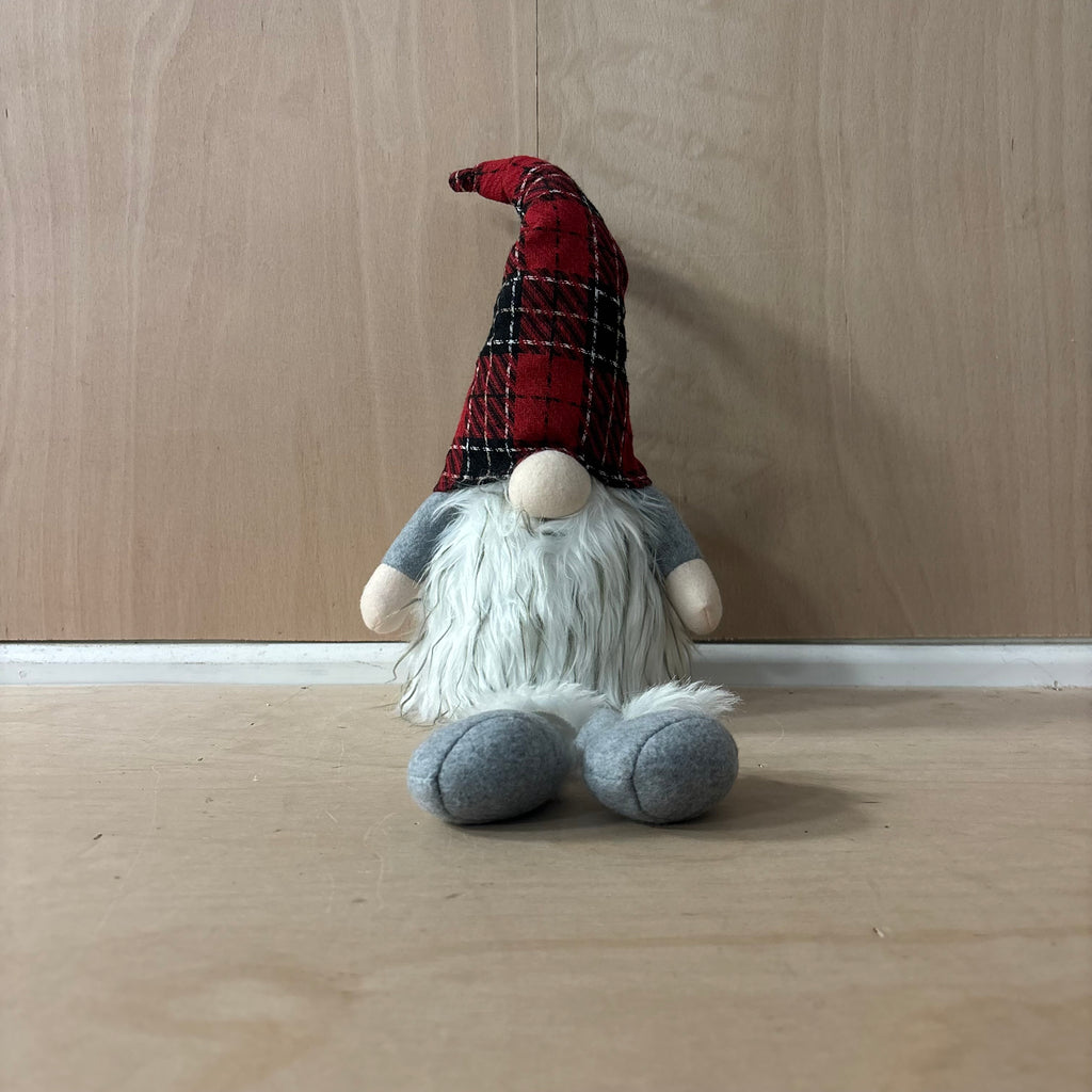 Festive dangly legs red & black tartan battery operated gonk
