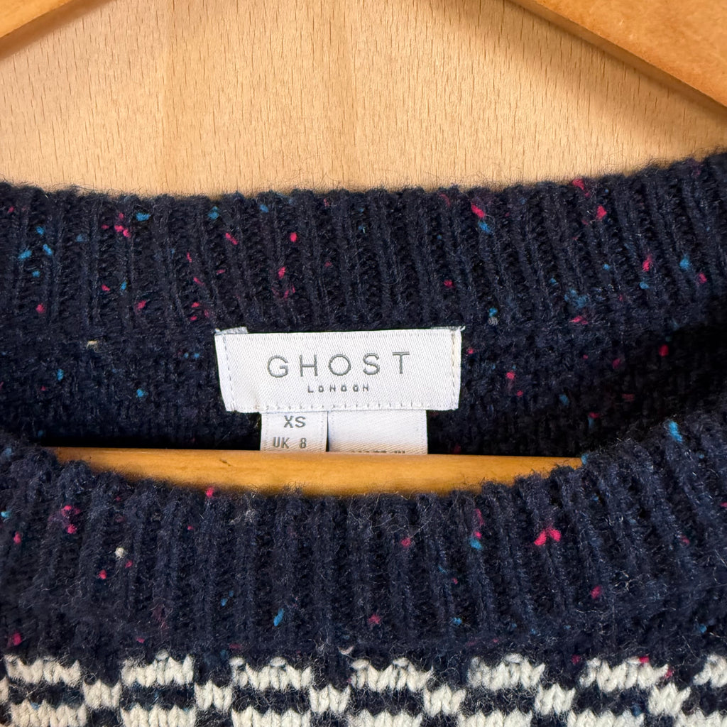 Ghost london knitted jumper blue & white size XS