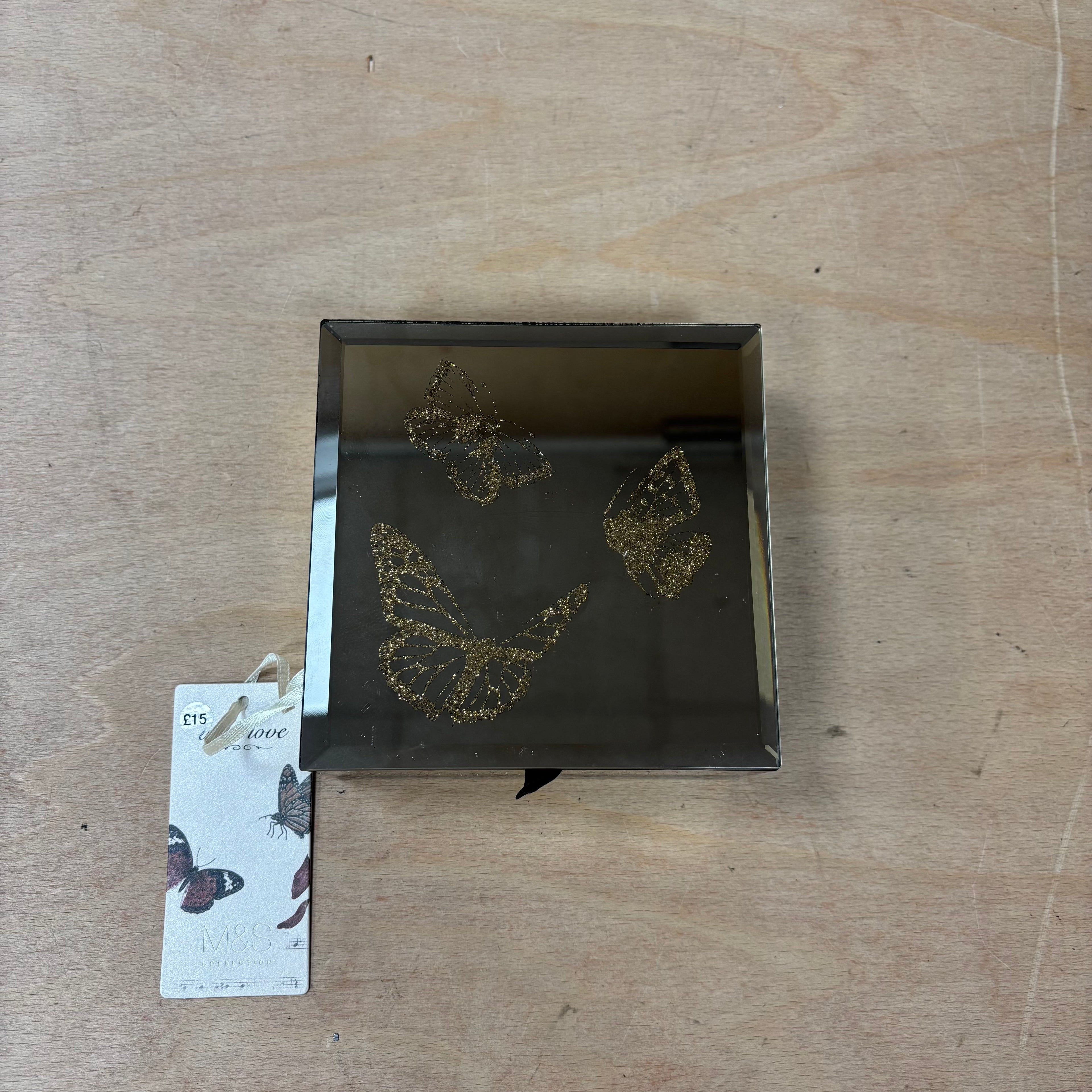 Marks & spencer with love mirror design with glitter butterfly jewellery box new