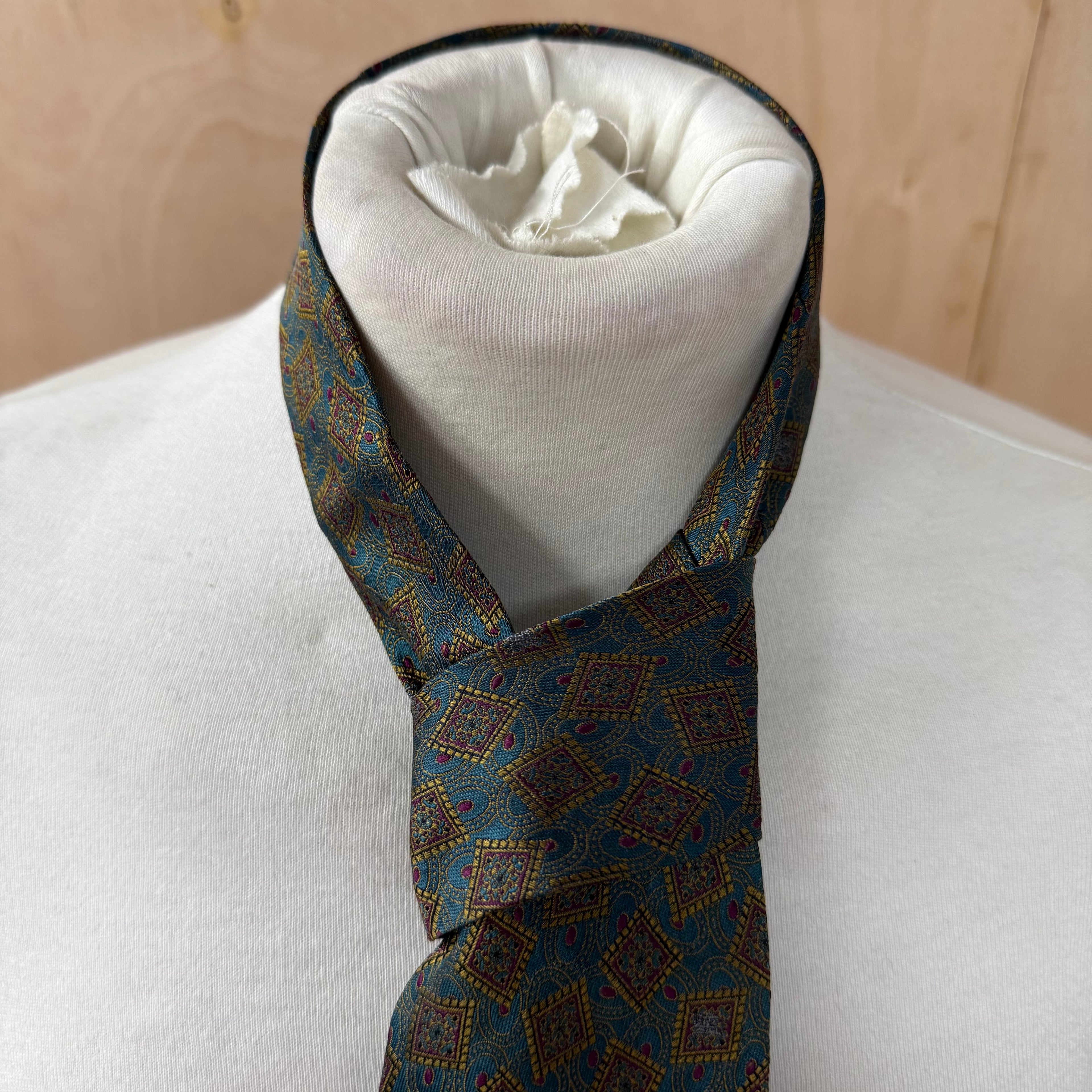 Burberry's men's silk tie blue & multicoloured geometric pattern