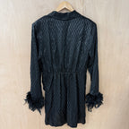 River island black satin leopard print dress with feather arm cuffs size 18