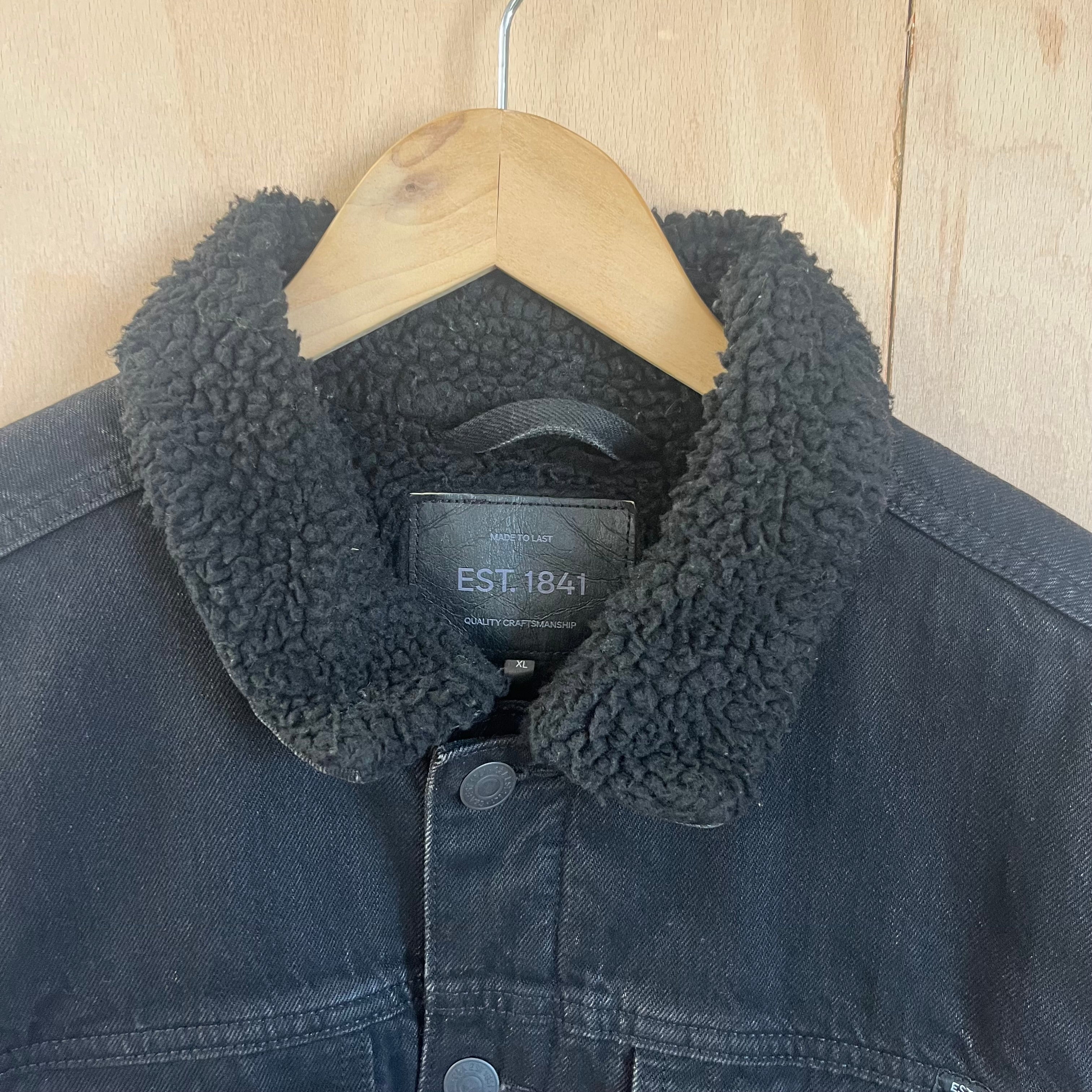 Men's C&A black denim shearling jacket size XL