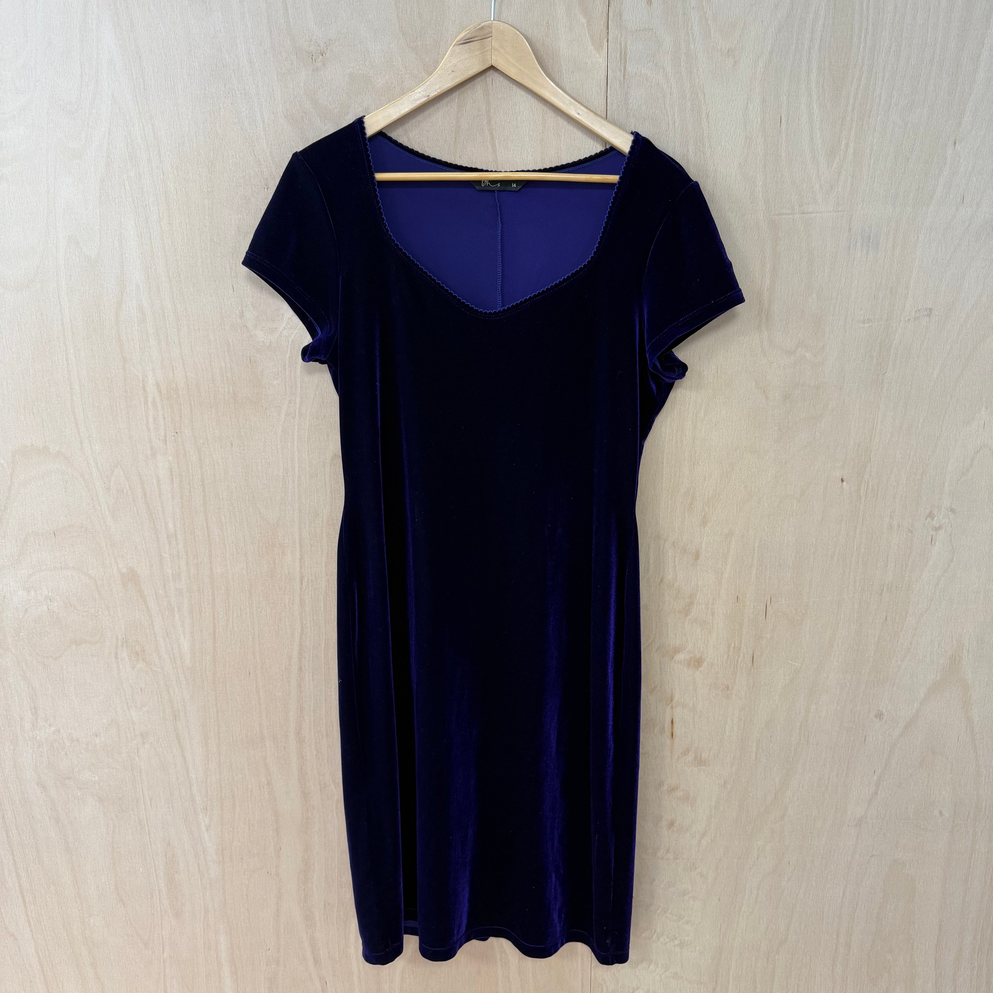 BHS vintage purple velvet bodycon dress size 14