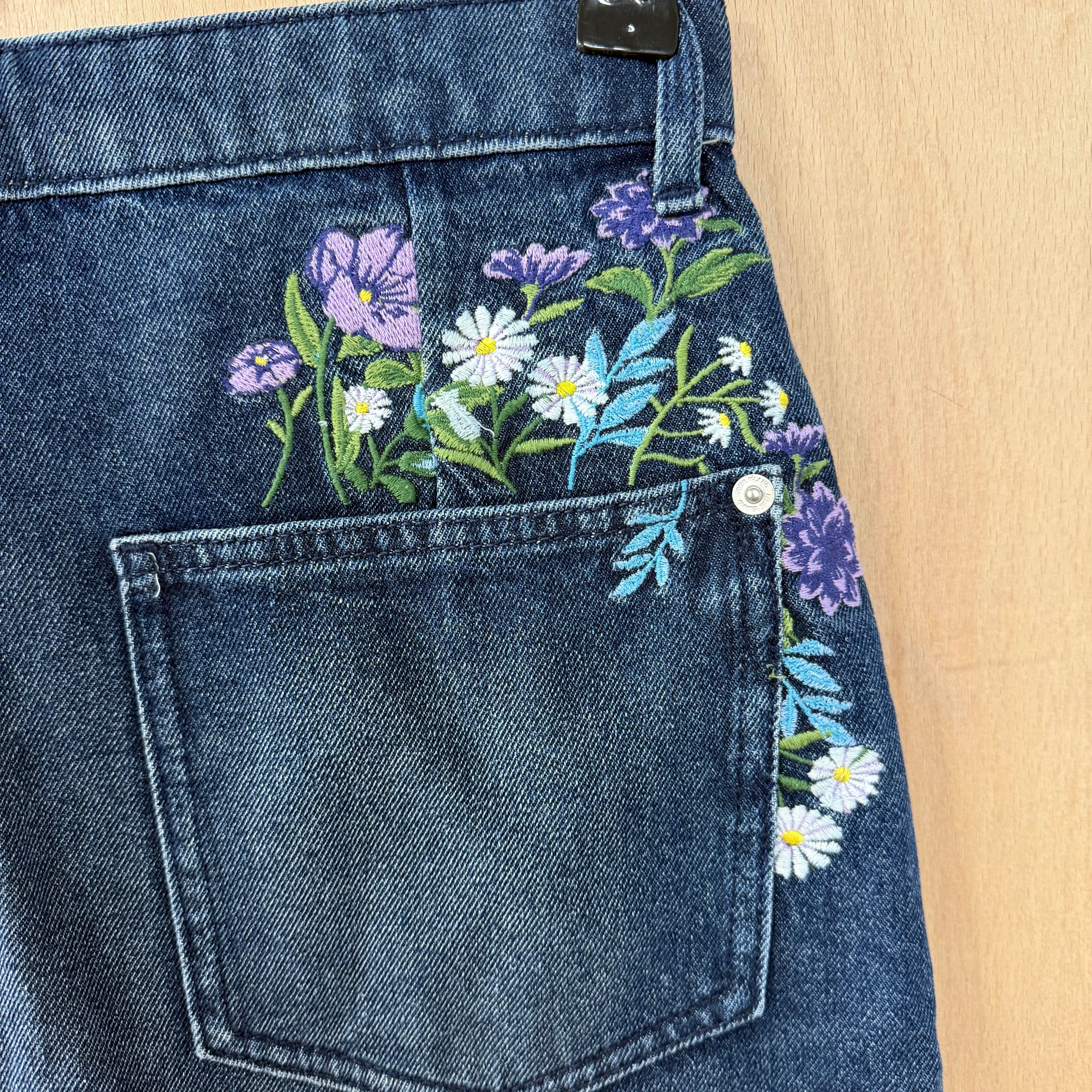 Girls river island denim midi skirt with floral detail size 13-14 years