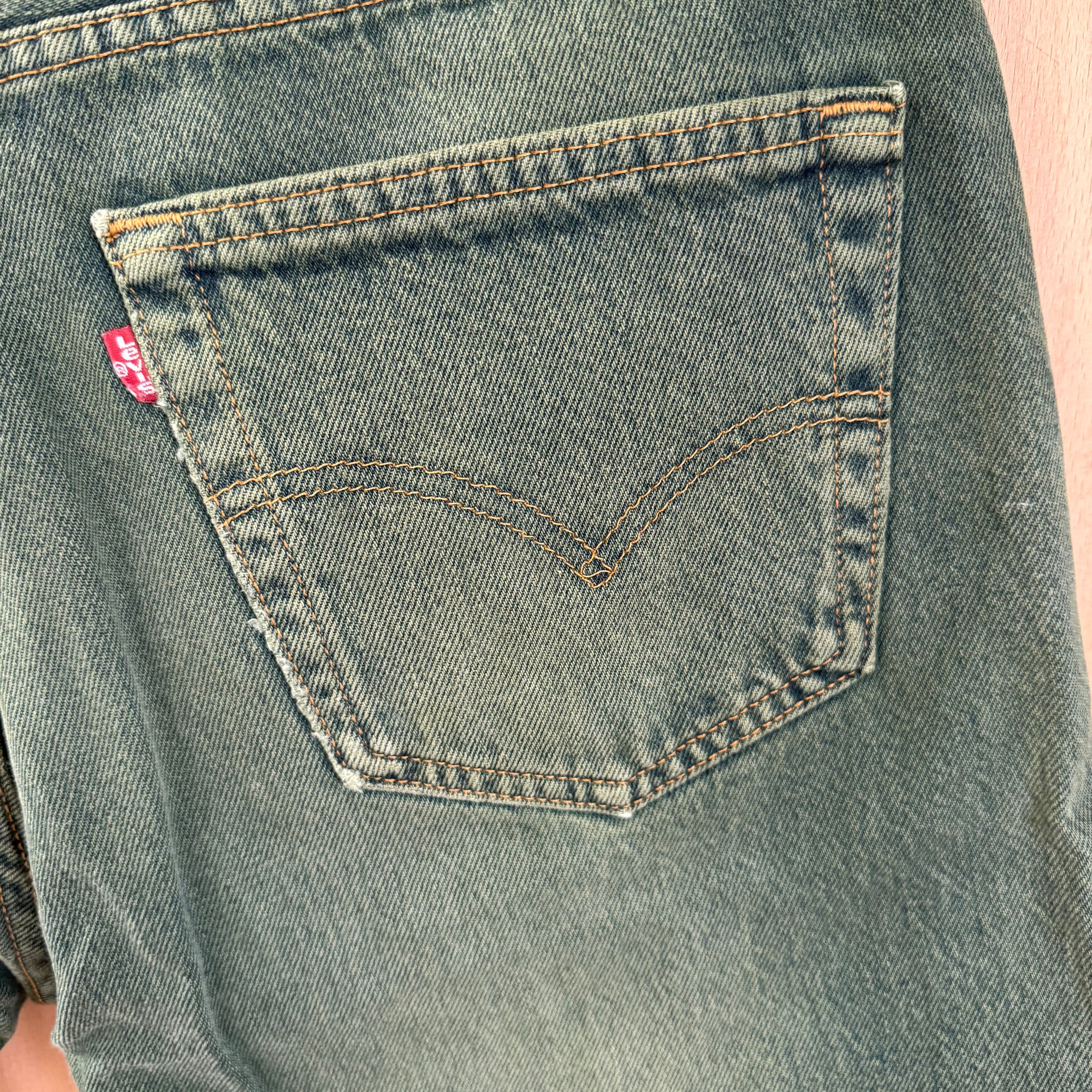 Levi 501 green jorts jean shorts distressed W 34