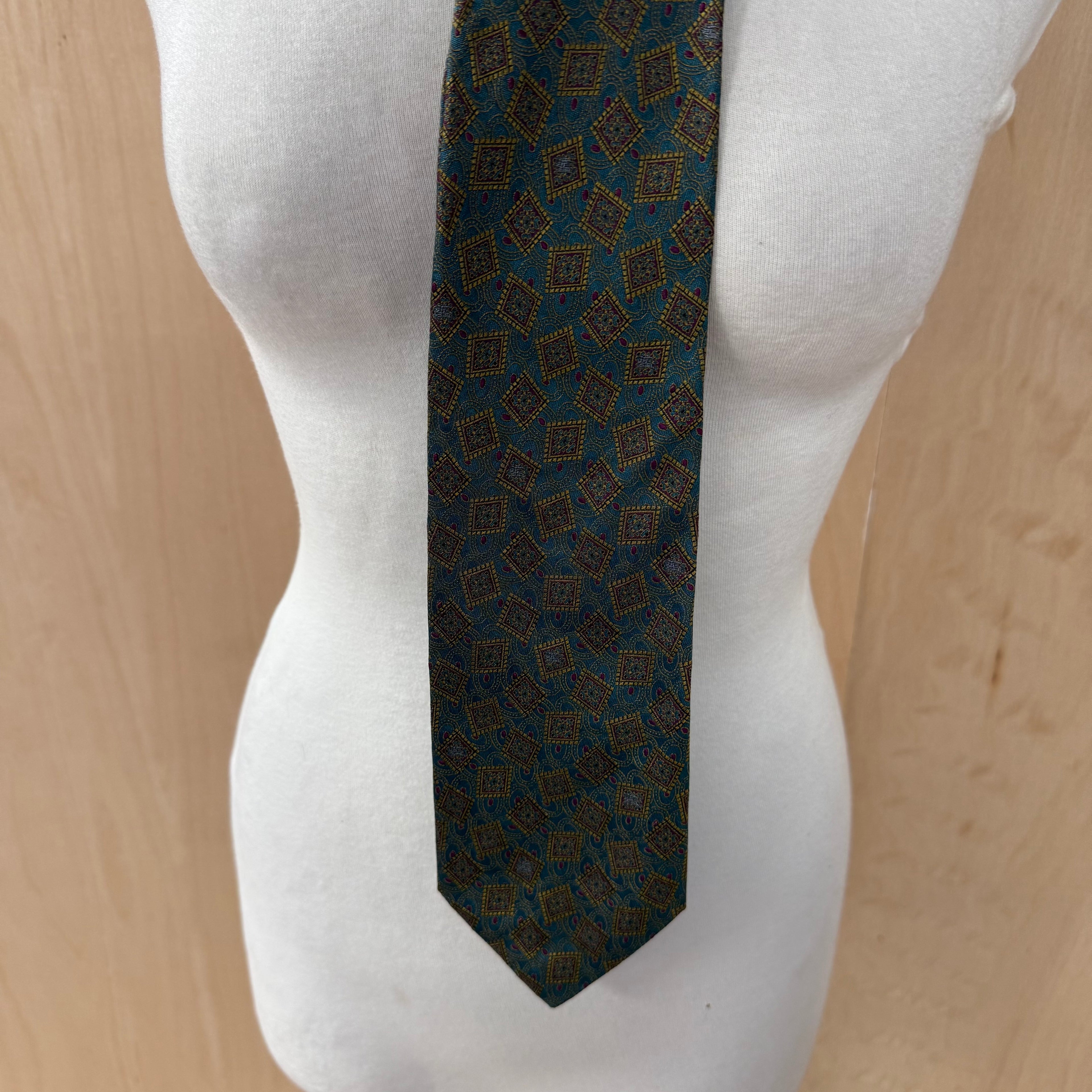 Burberry's men's silk tie blue & multicoloured geometric pattern