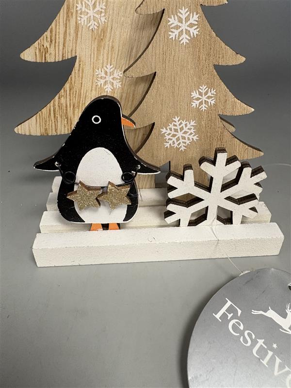 Festive wooden penguin christmas decoration