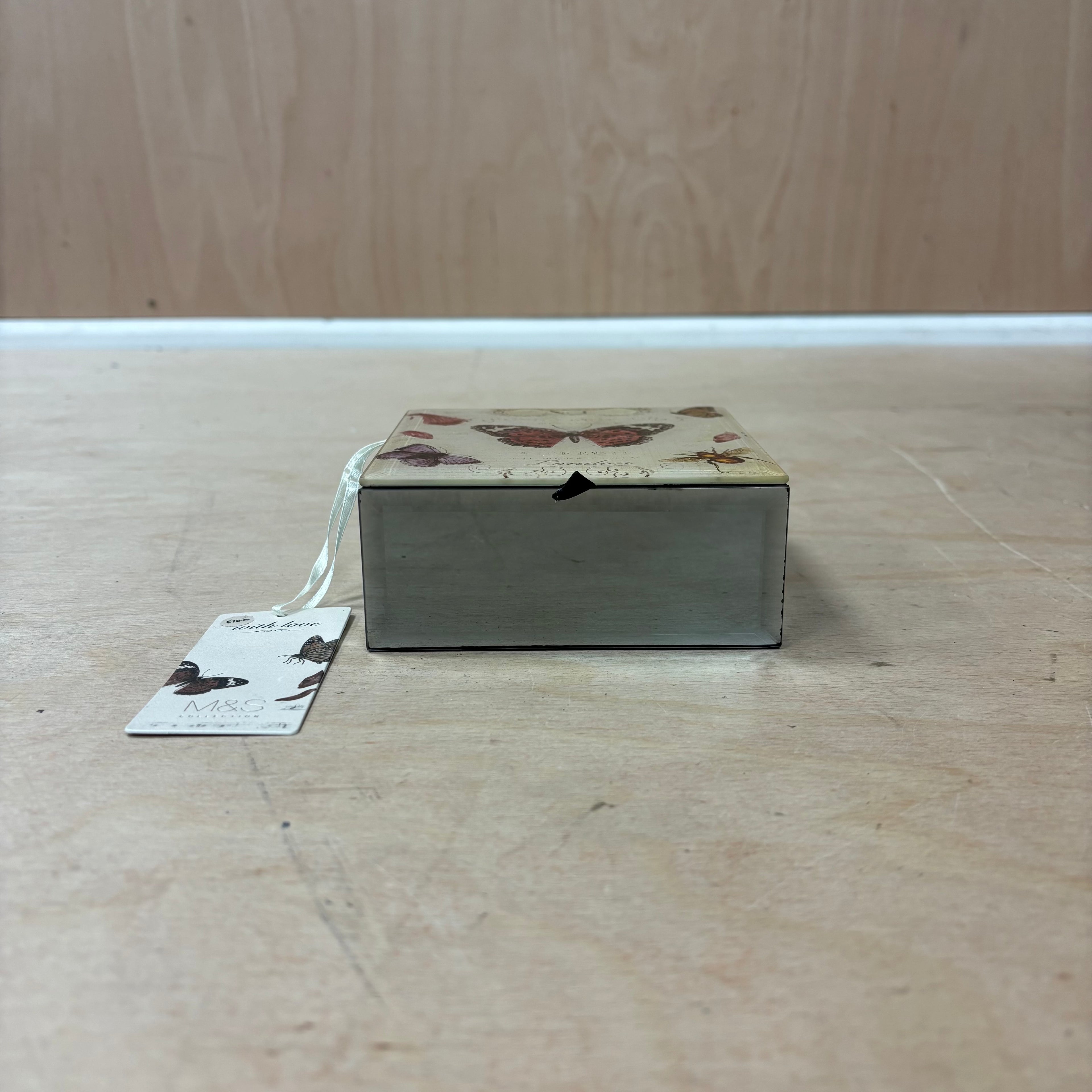 Marks & spencer with love mirror design with butterfly print lid jewellery box new