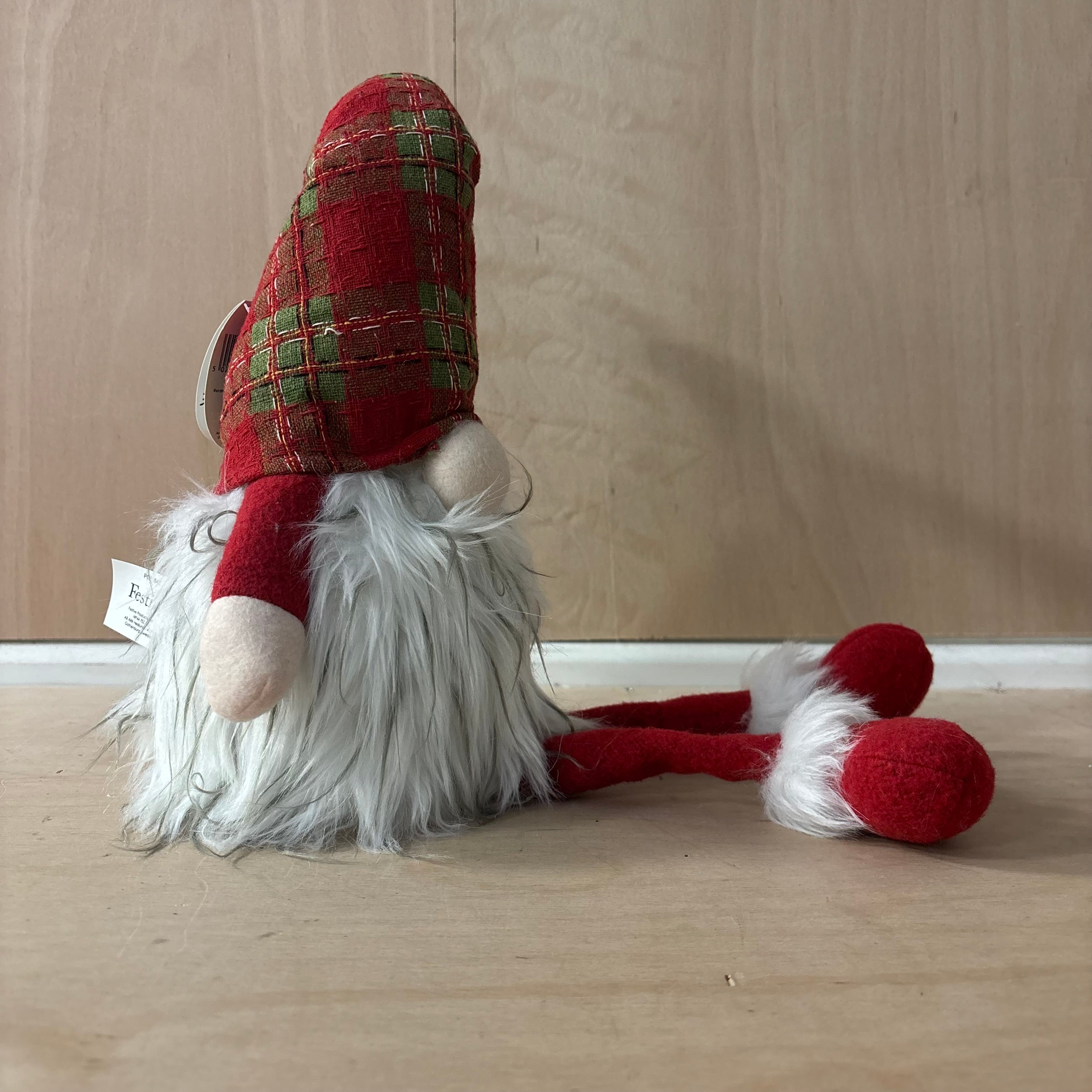 Festive dangly legs red & green tartan battery operated gonk