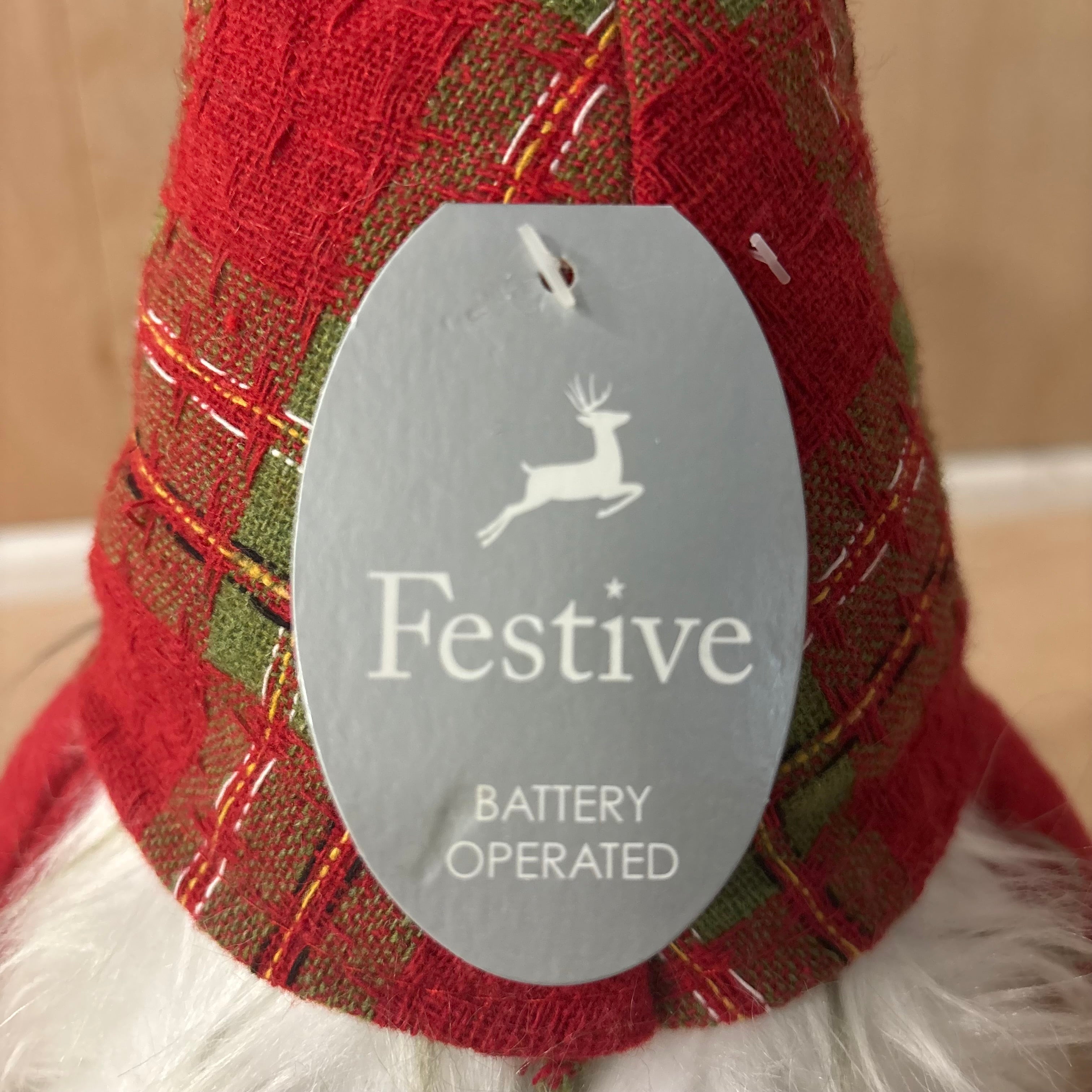 Festive dangly legs red & green tartan battery operated gonk
