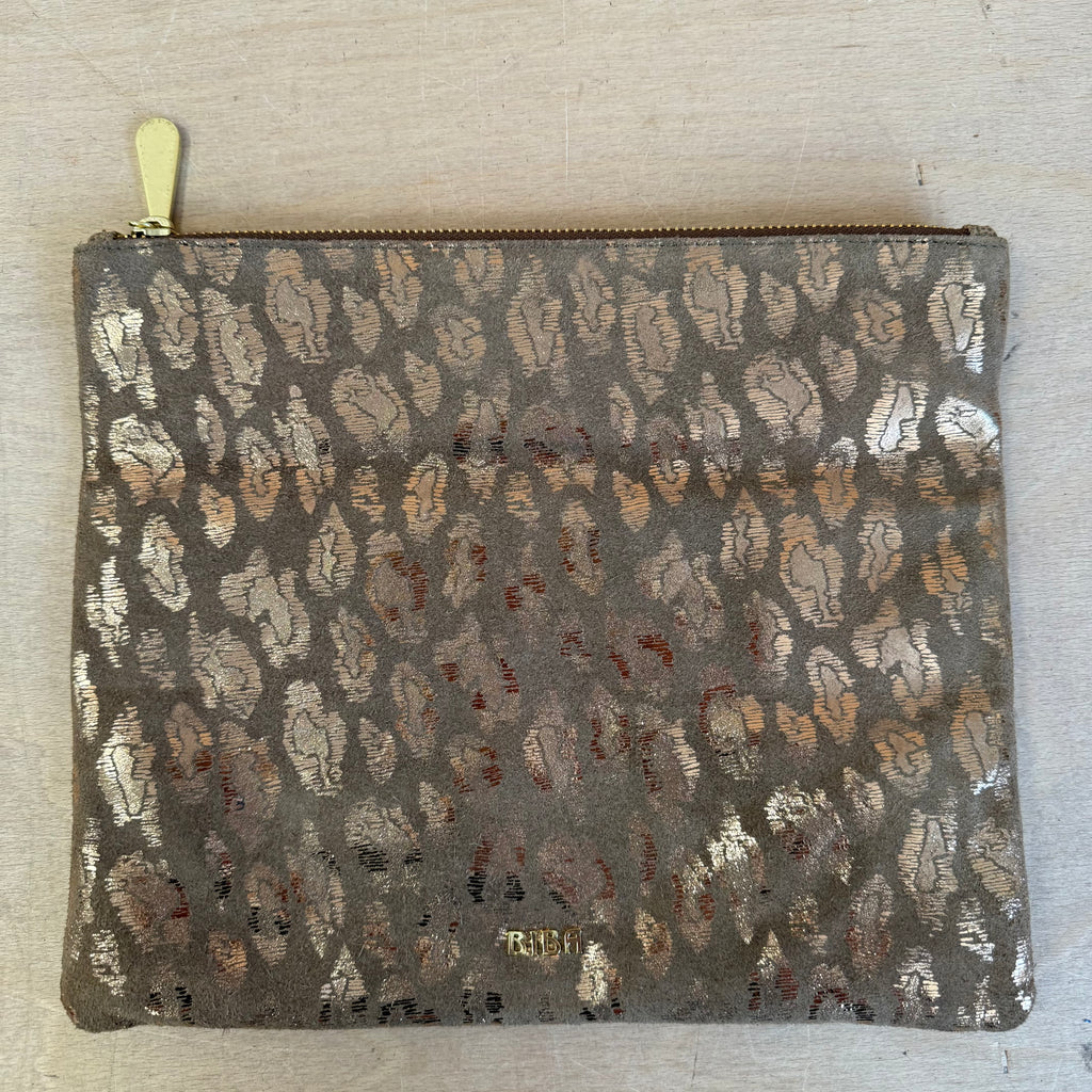 Biba gold and beige leopard print clutch bag