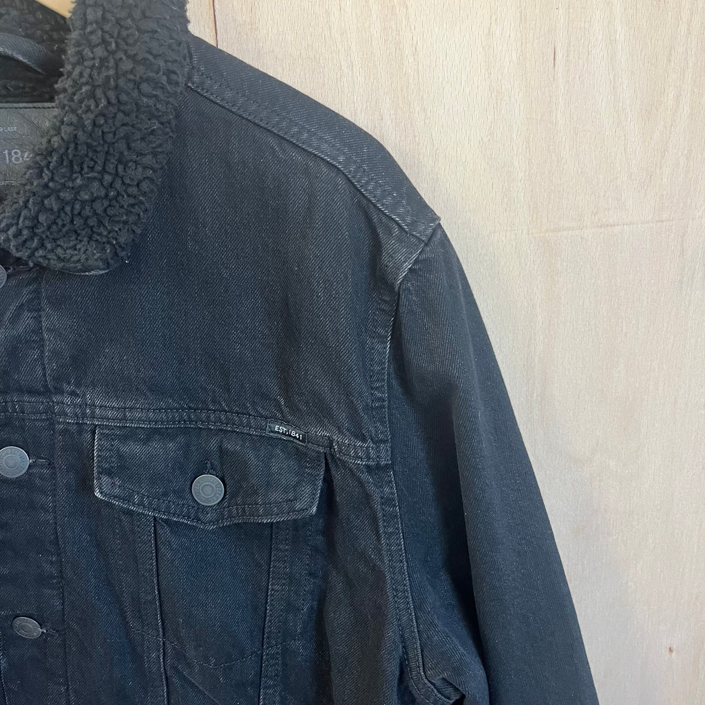 Men's C&A black denim shearling jacket size XL