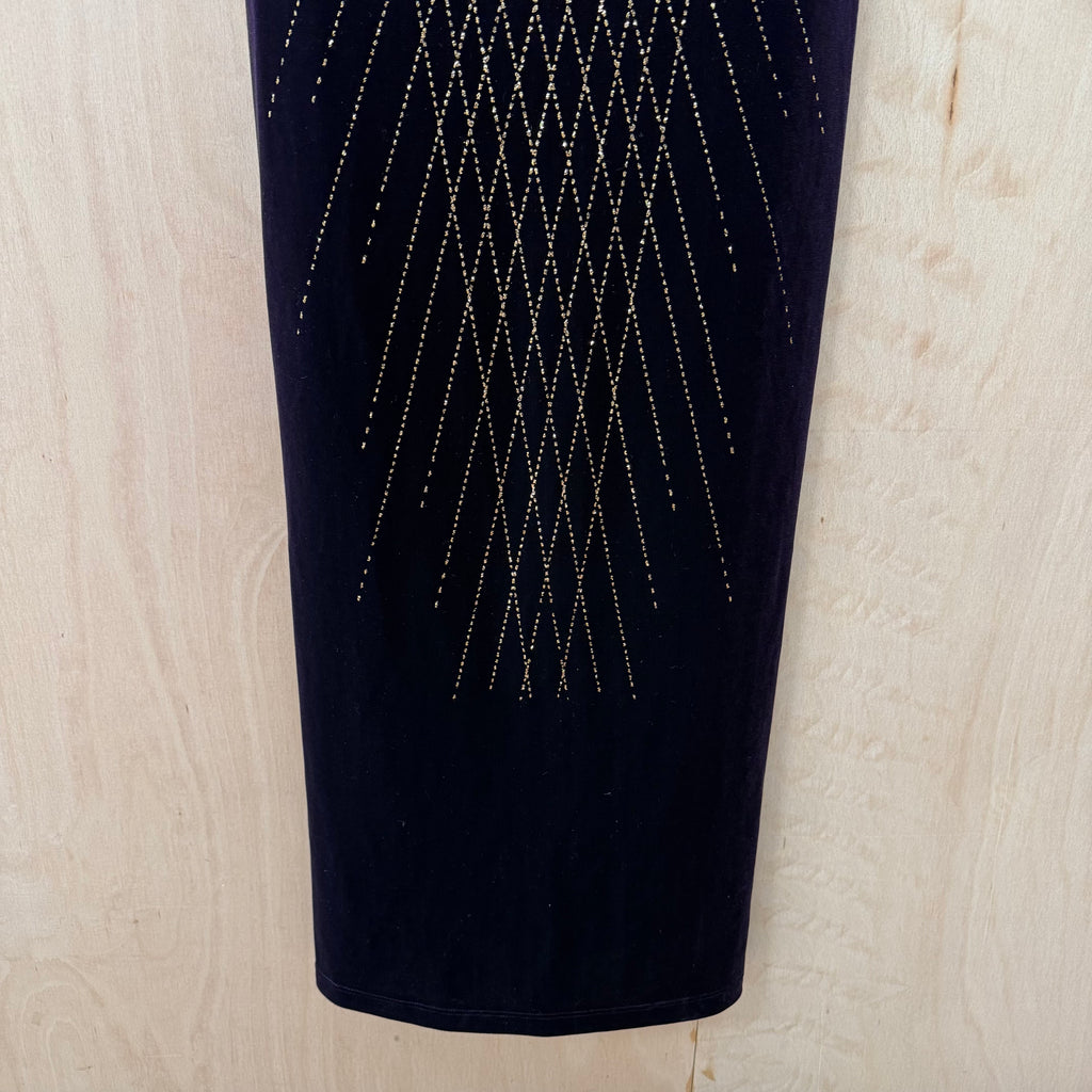 Pia vintage deep purple velvet bodycon dress with gold detailing size small