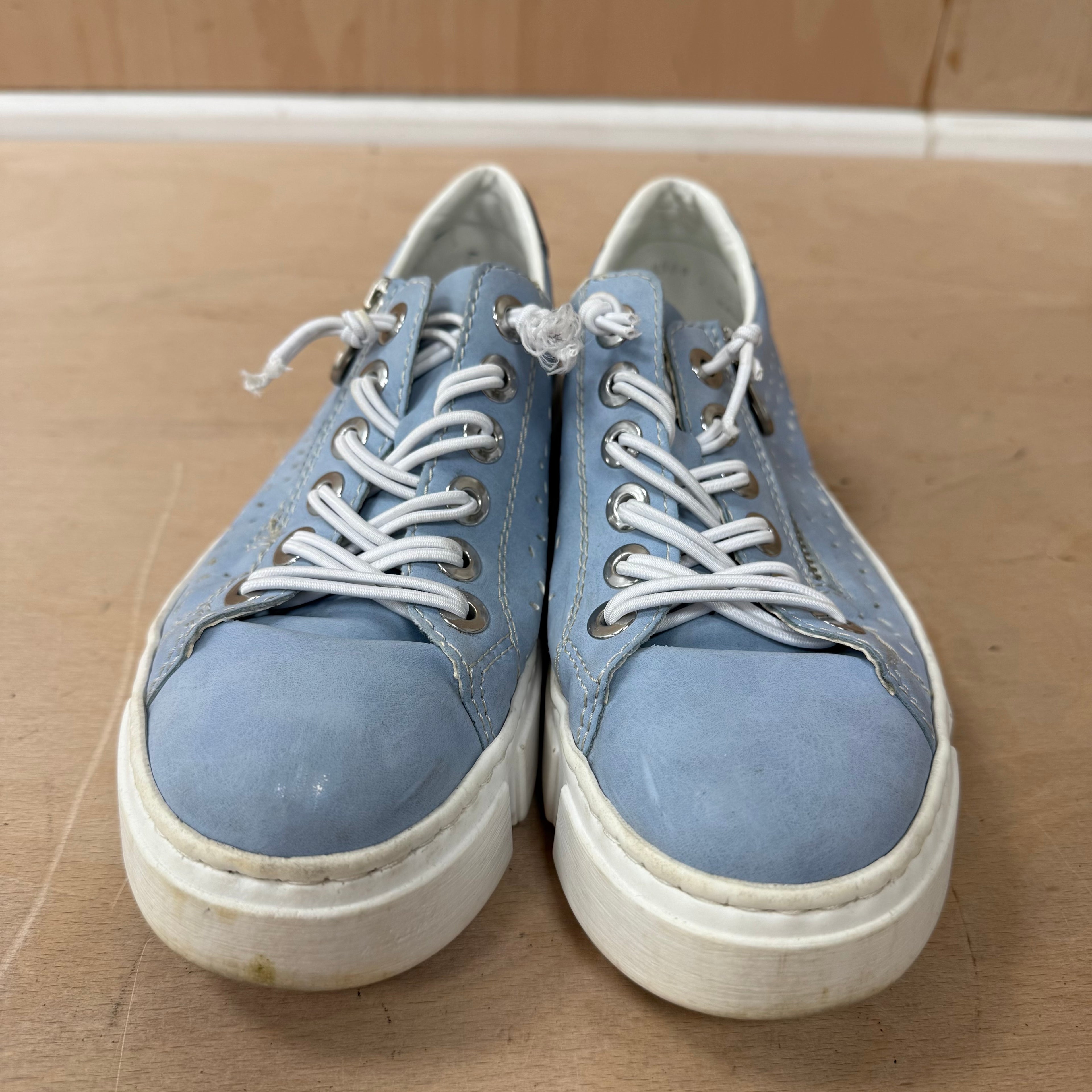 Rieker blue and white zip and lace shoes -size 4