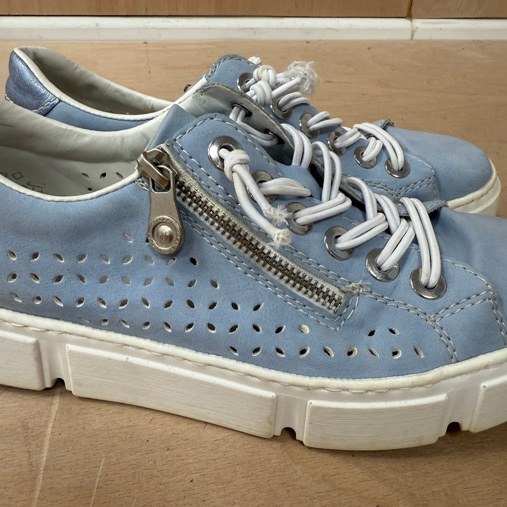 Rieker blue and white zip and lace shoes -size 4