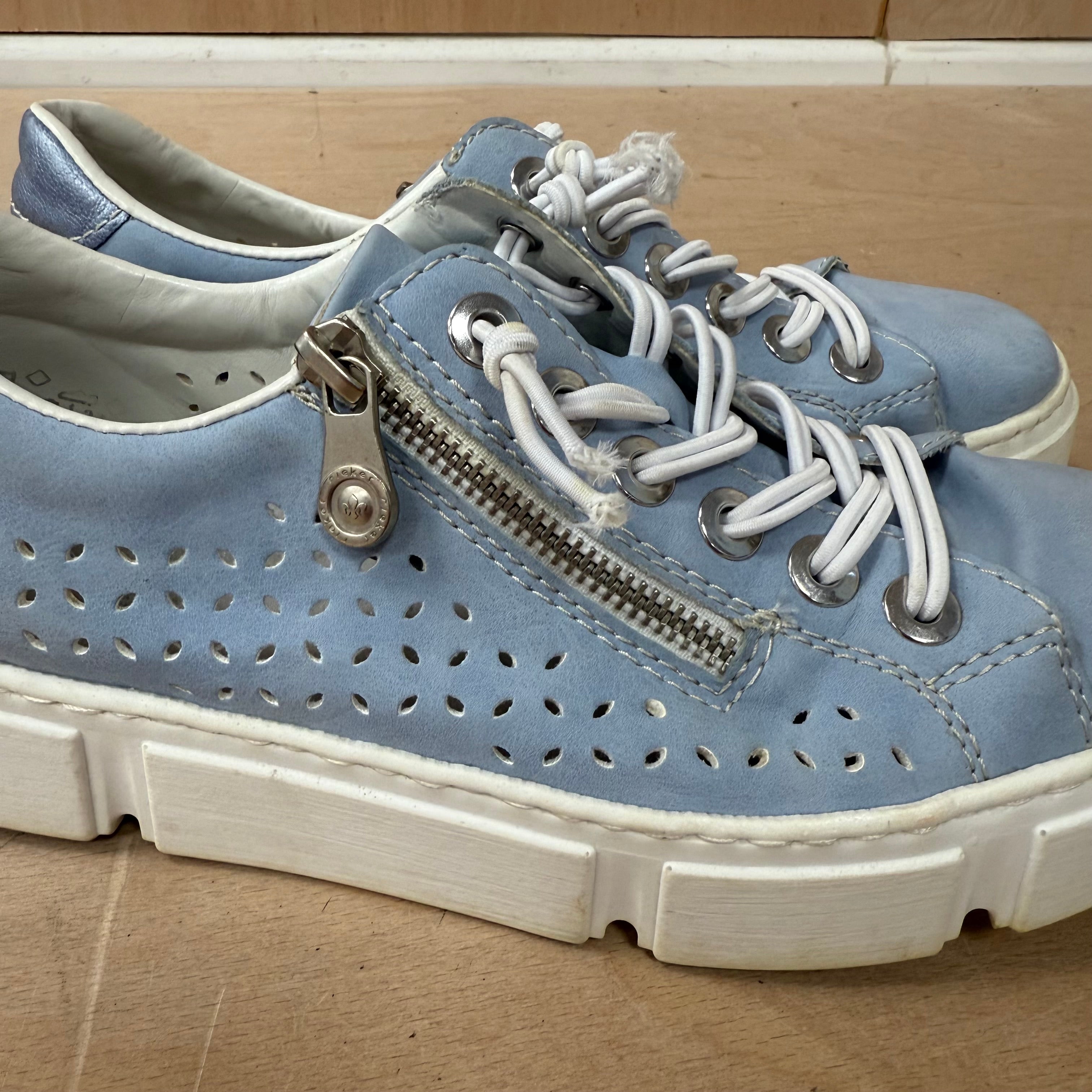 Rieker blue and white zip and lace shoes -size 4