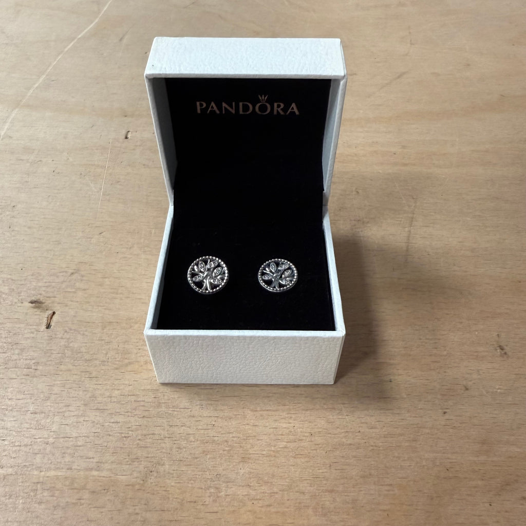 PANDORA sparkling family tree stud earrings sterling silver