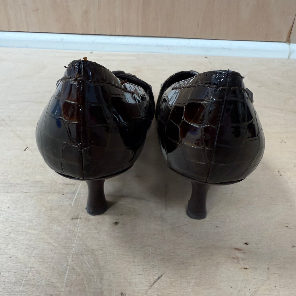 Russell & bromley brown crock embossed leather heels size 5.5 UK