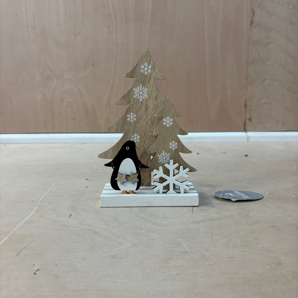 Festive wooden penguin christmas decoration