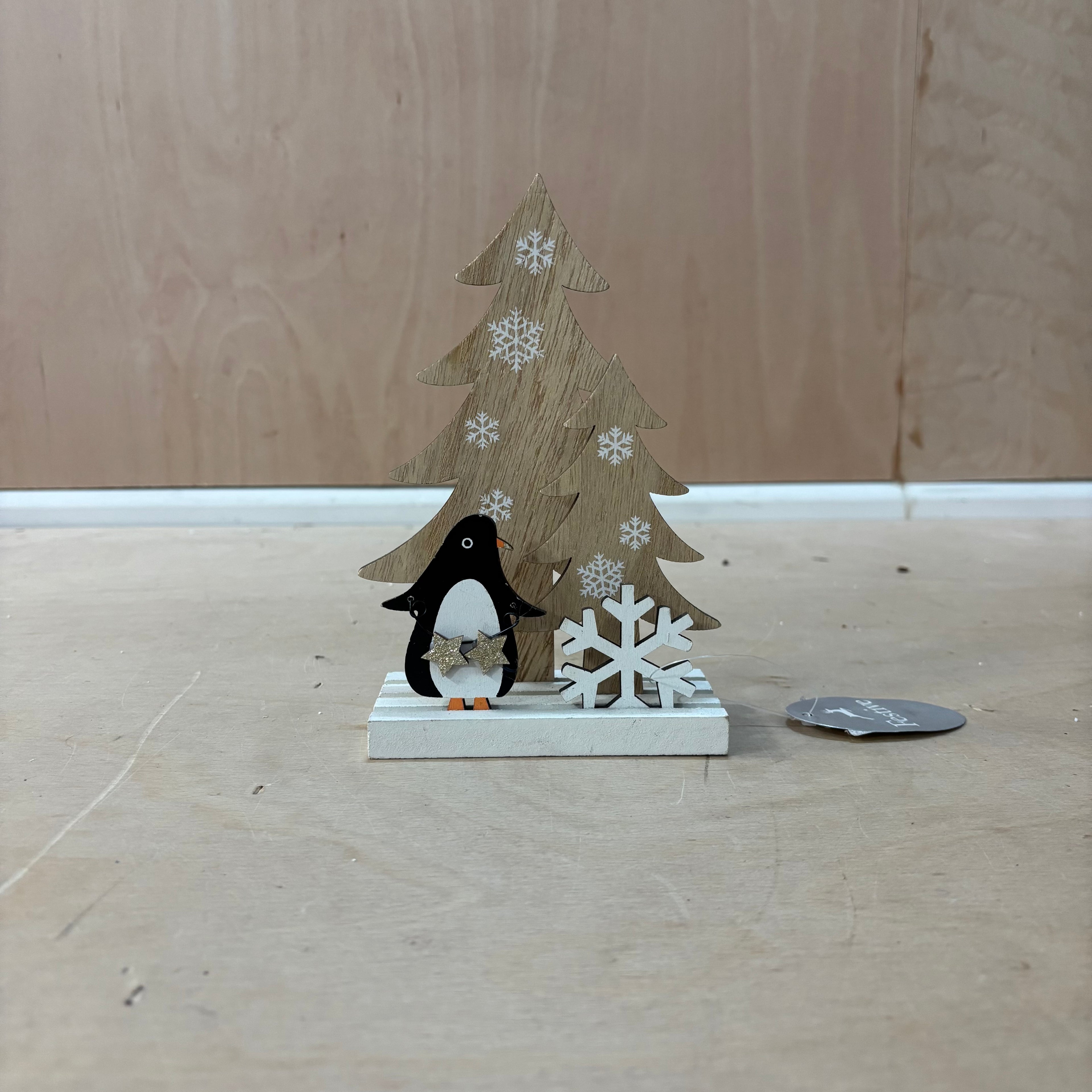 Festive wooden penguin christmas decoration