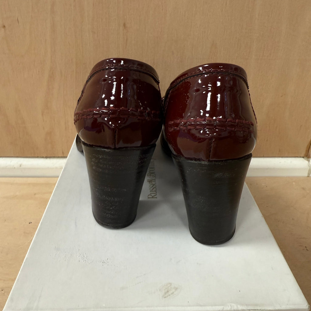 Russell & bromley burgundy patent leather block heels size 4UK