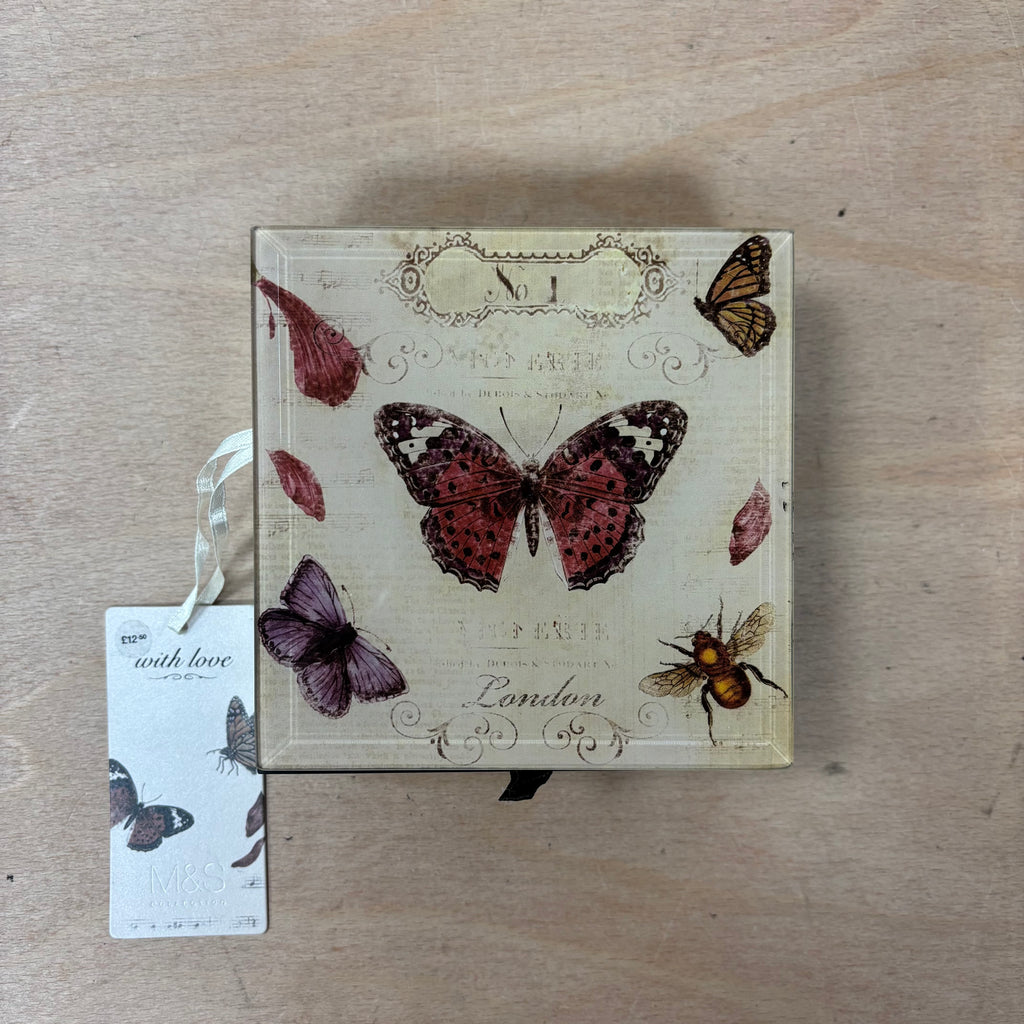 Marks & spencer with love mirror design with butterfly print lid jewellery box new