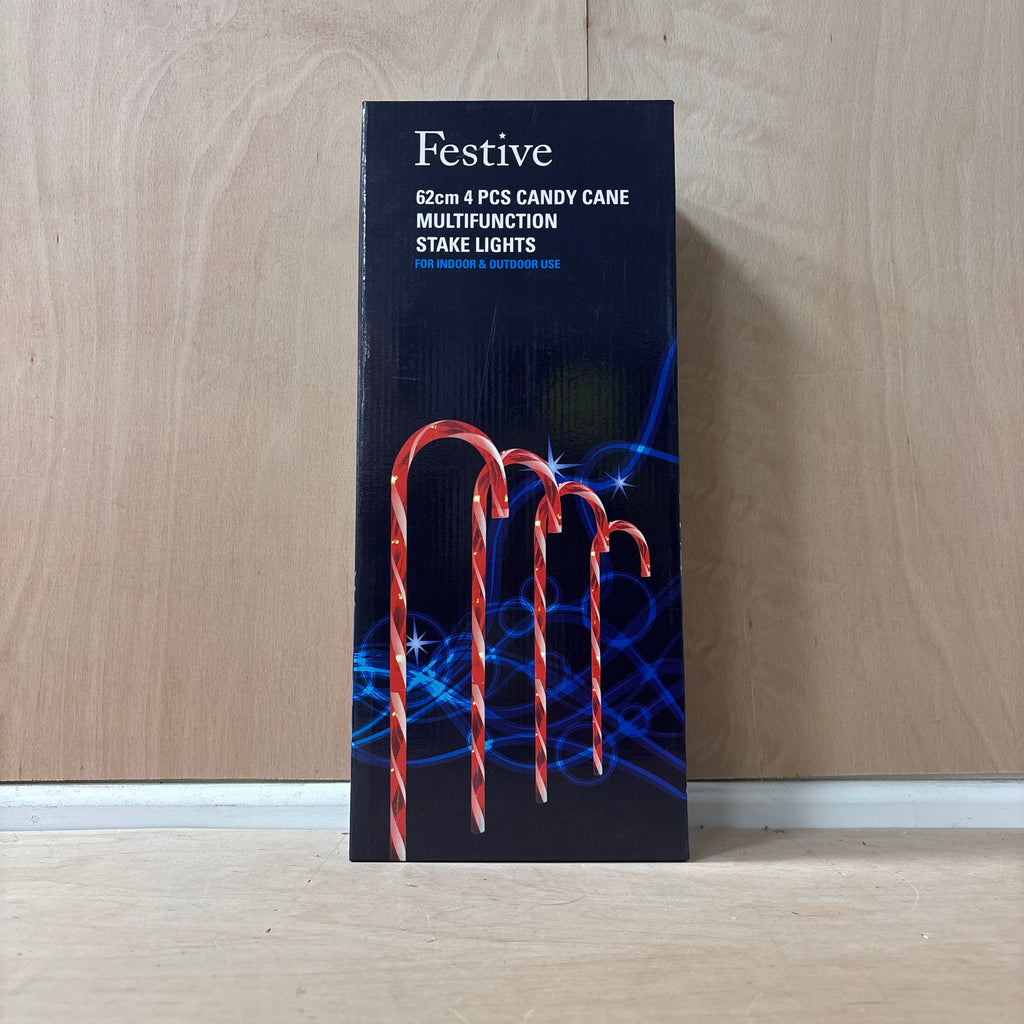 Festive 4 piece candy cane multifunction stake lights