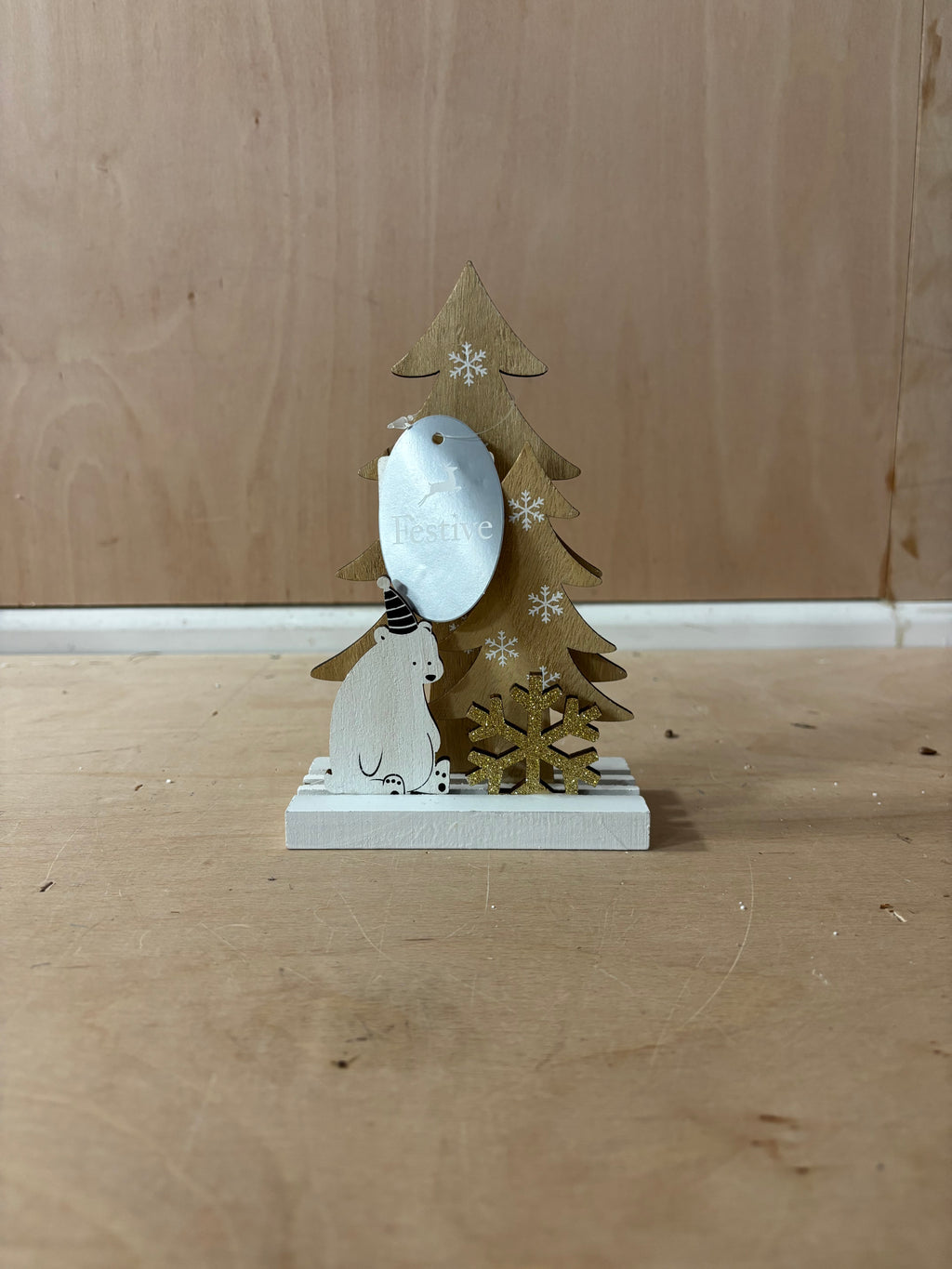 Festive wooden polar bear christmas tree decoration