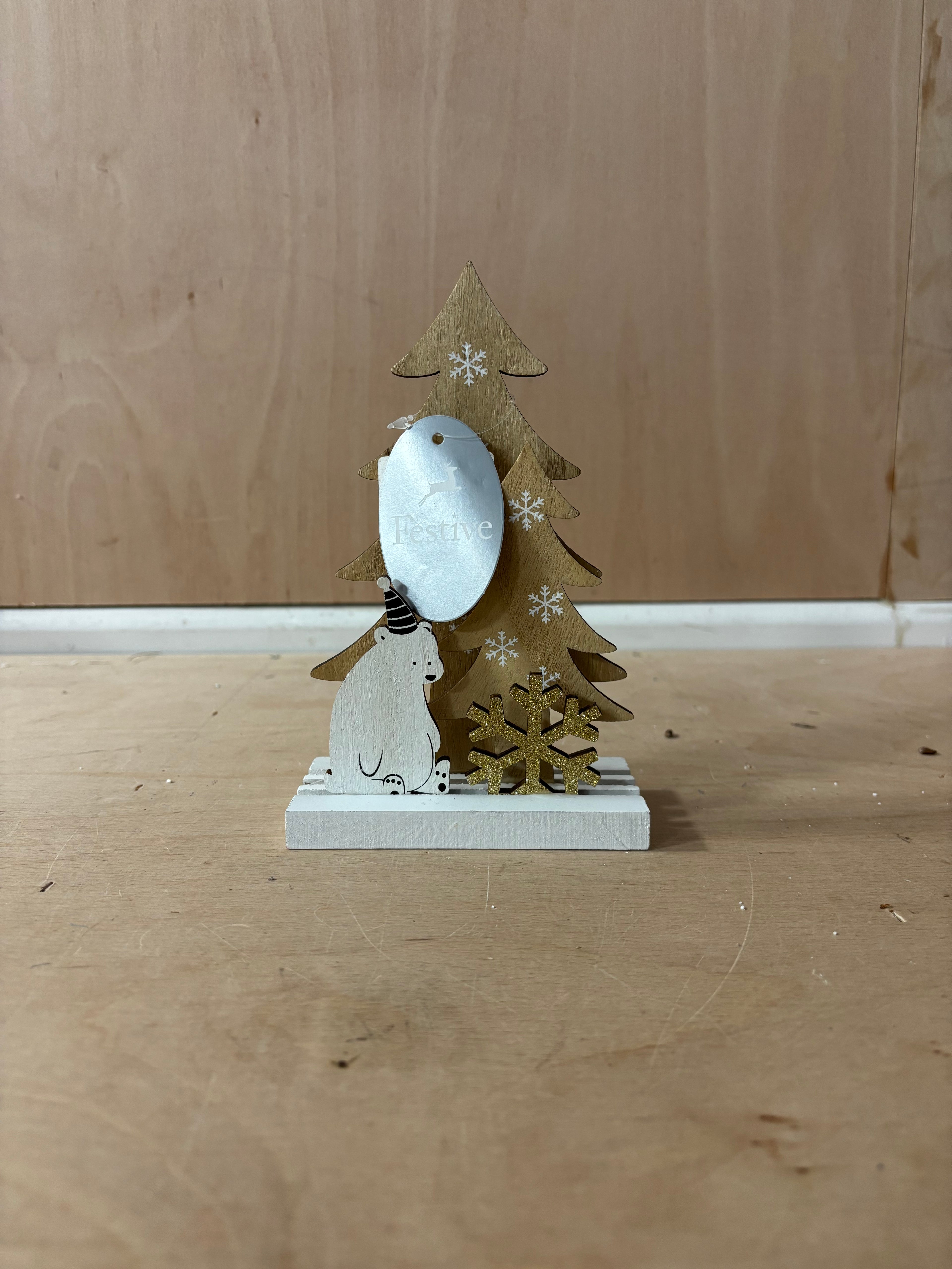 Festive wooden polar bear christmas tree decoration