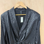 River island black satin leopard print dress with feather arm cuffs size 18