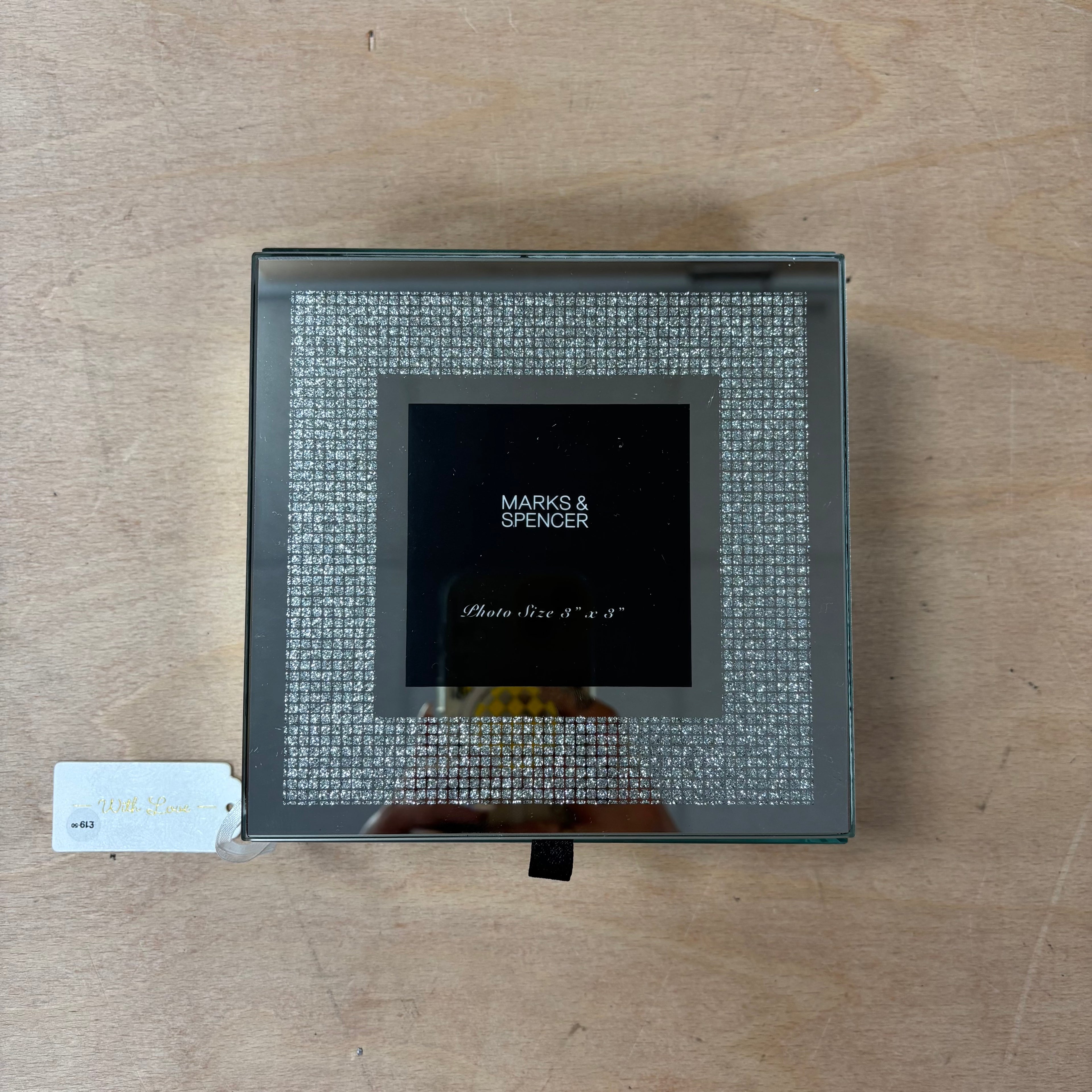 Marks & spencer with love mirror glitter design with photo lid jewellery box new