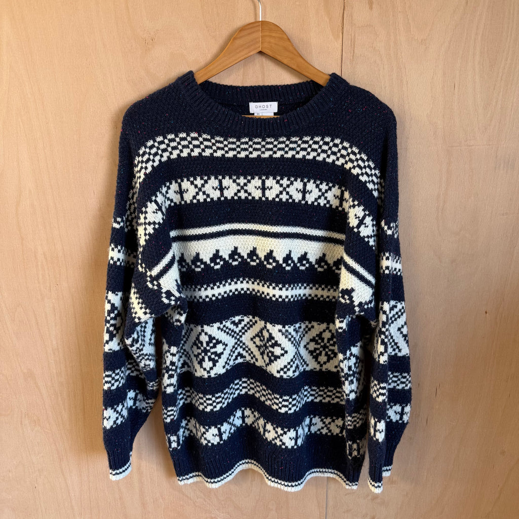 Ghost london knitted jumper blue & white size XS