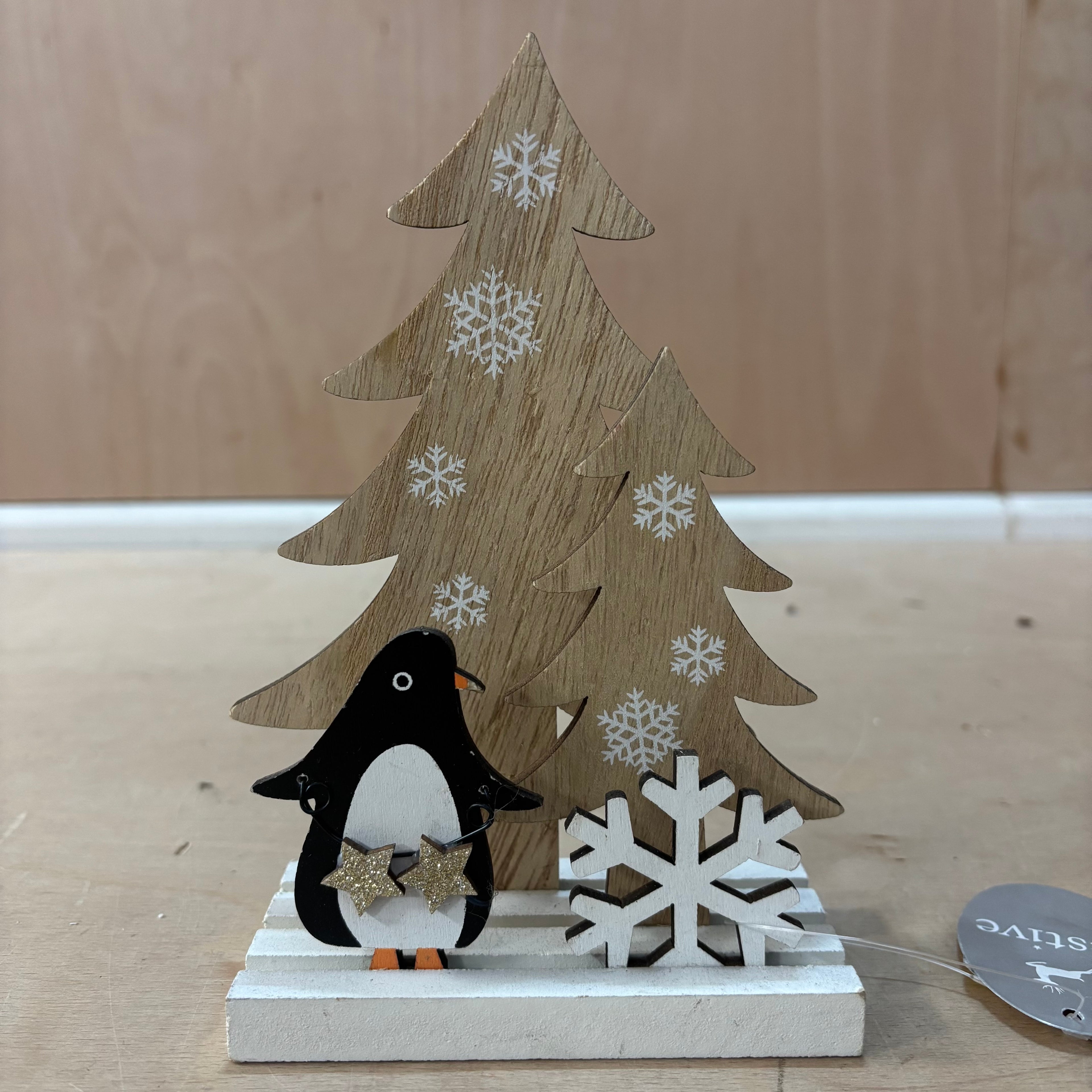 Festive wooden penguin christmas decoration