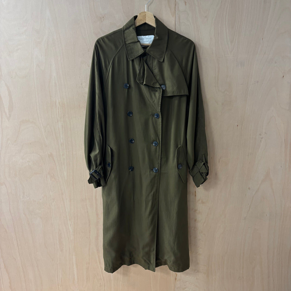 Zara outwear green trench coat size small
