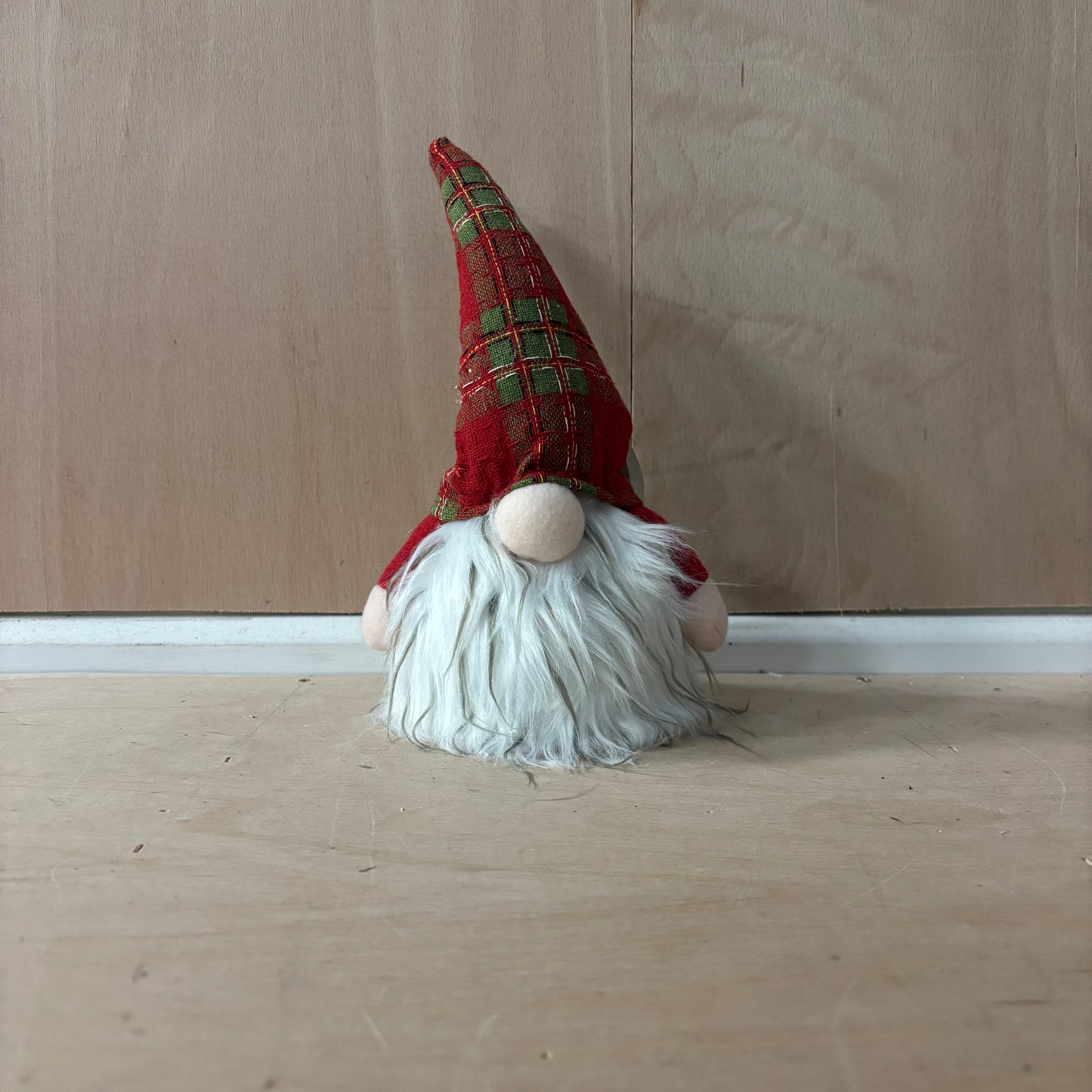 Festive small red & green tartan battery operated gonk