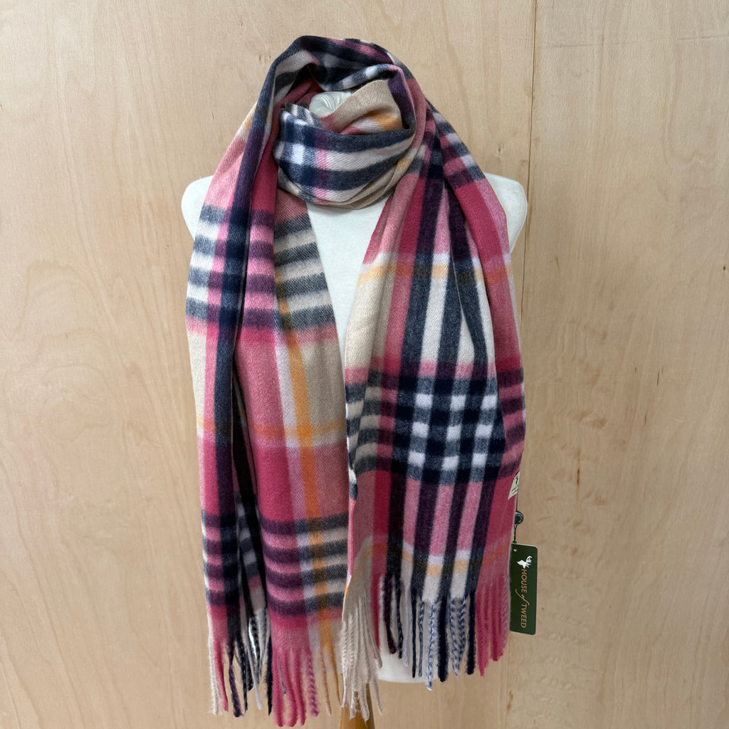 House of tweed pink multicolour soft checked scarf