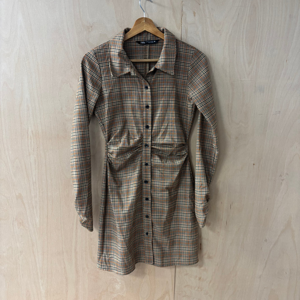 Zara brown plaid collard dress size x small