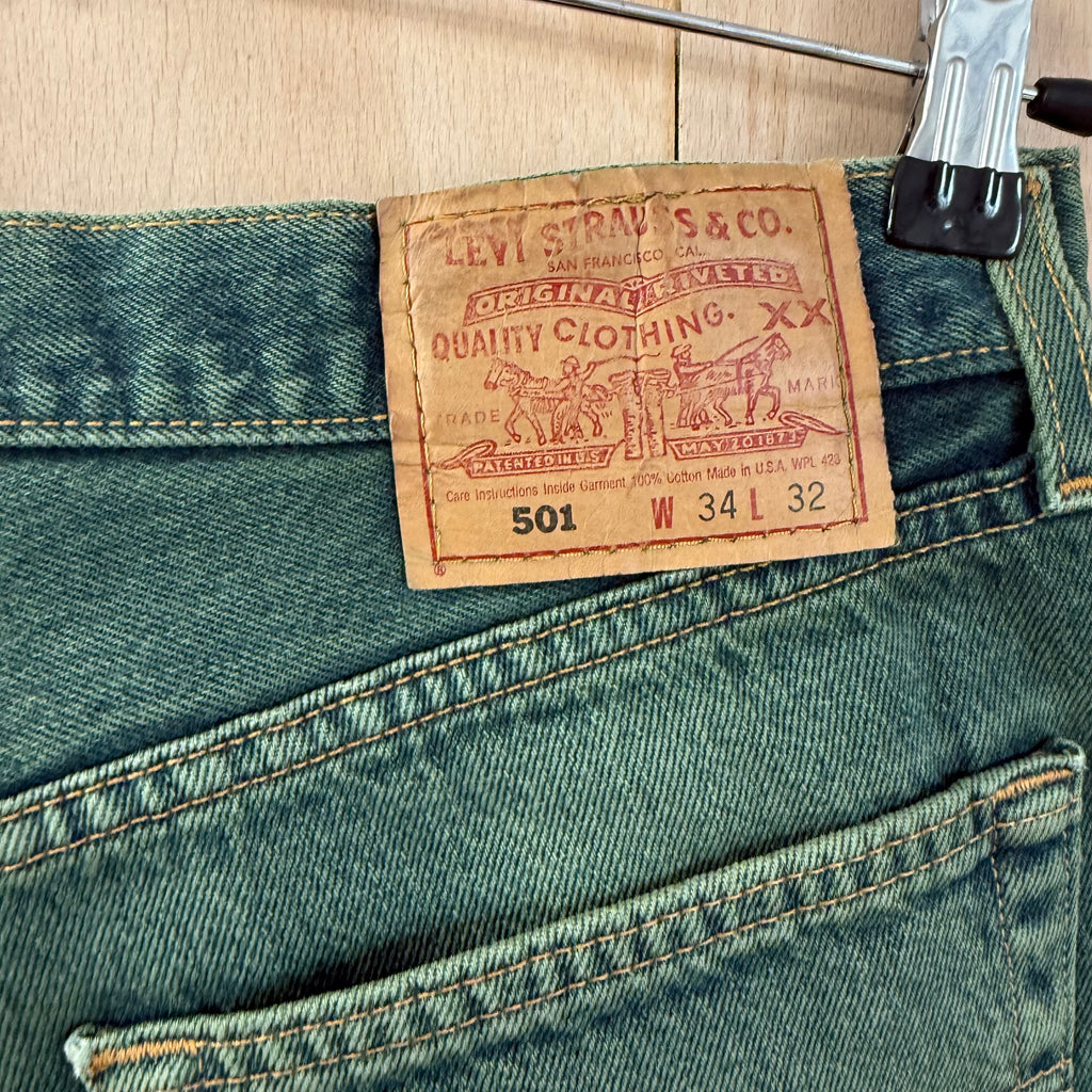Levi 501 green jorts jean shorts distressed W 34