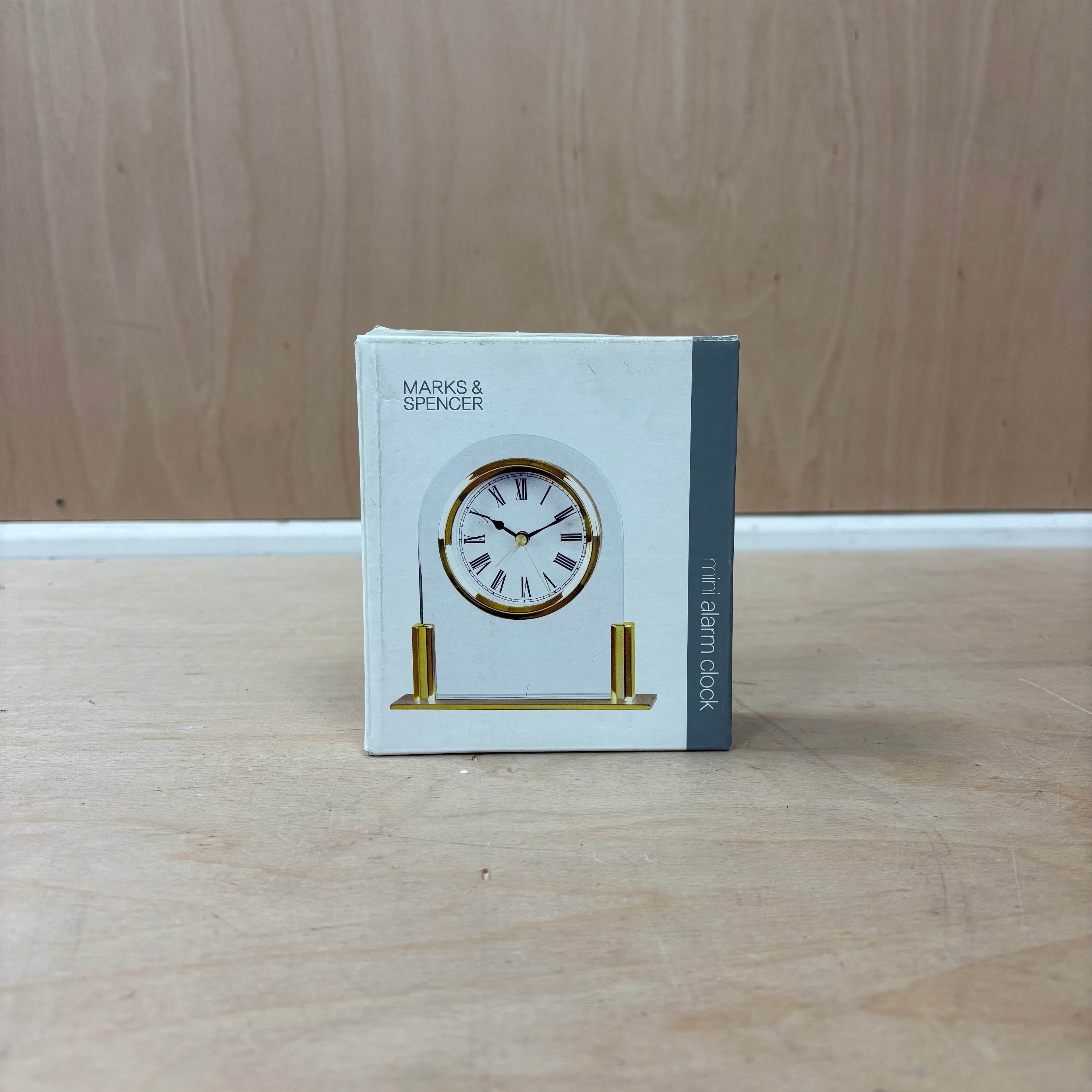 Marks & spencer mini alarm clock – gold & clear acrylic – new in box
