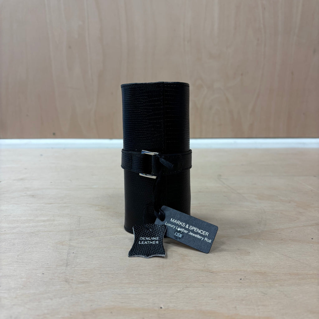 Marks & spencer luxury black leather jewellery roll new