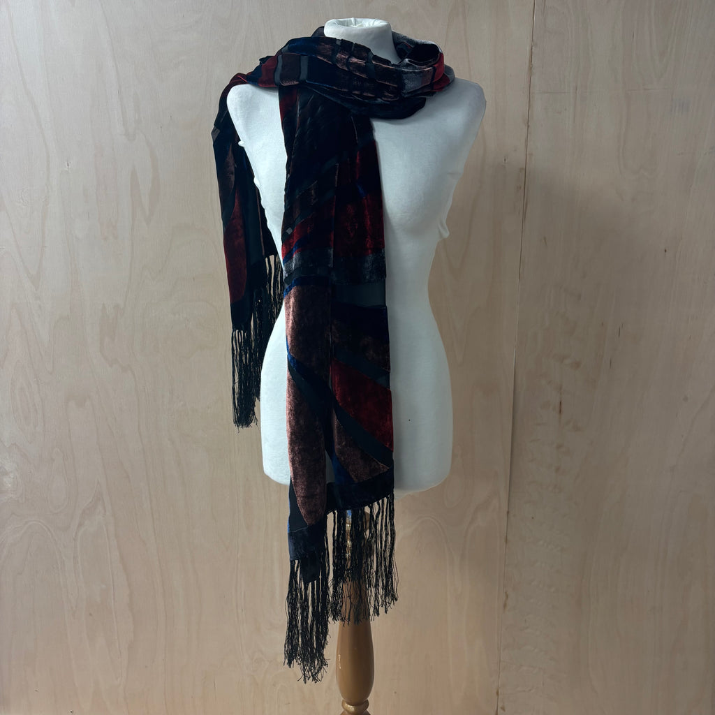 Vintage unbranded sheer patterned tassel scarf