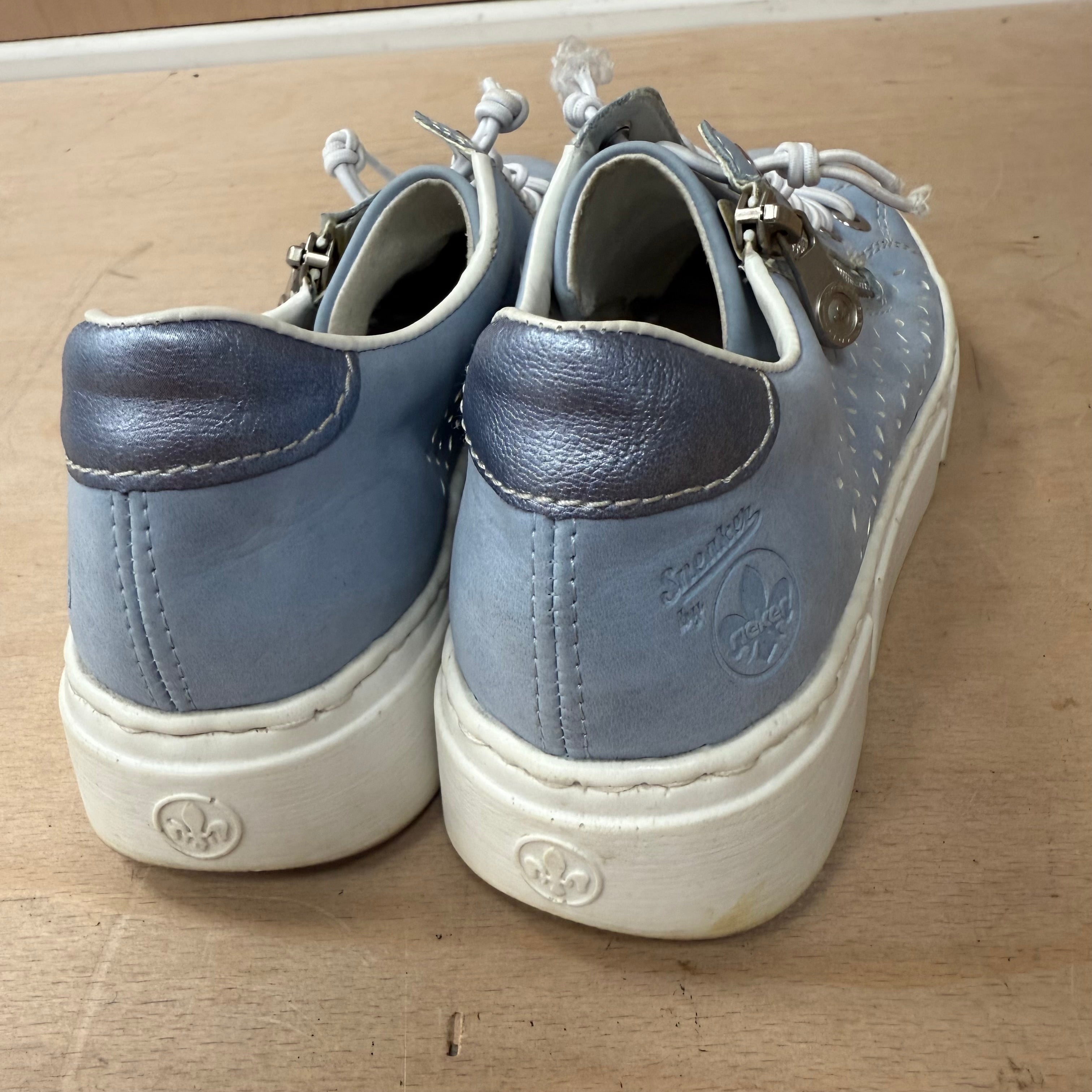 Rieker blue and white zip and lace shoes -size 4