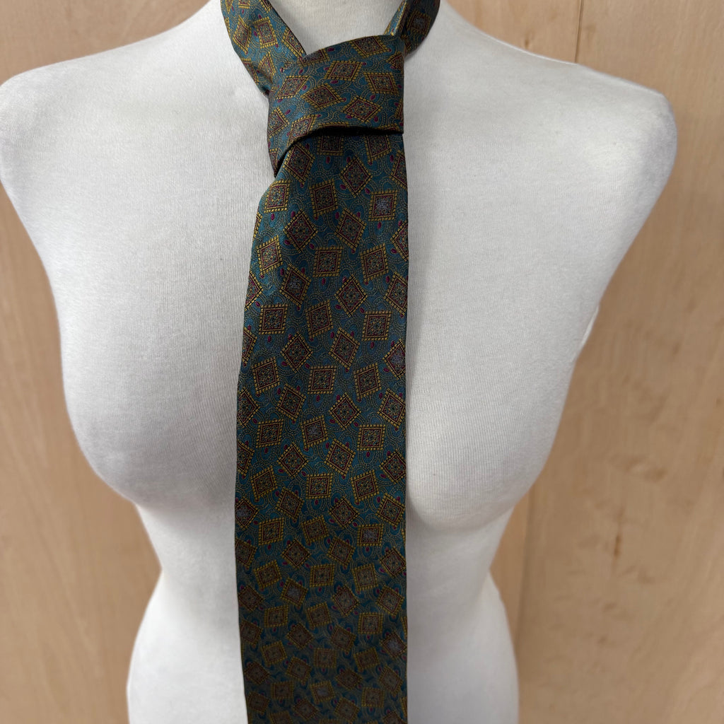 Burberry's men's silk tie blue & multicoloured geometric pattern