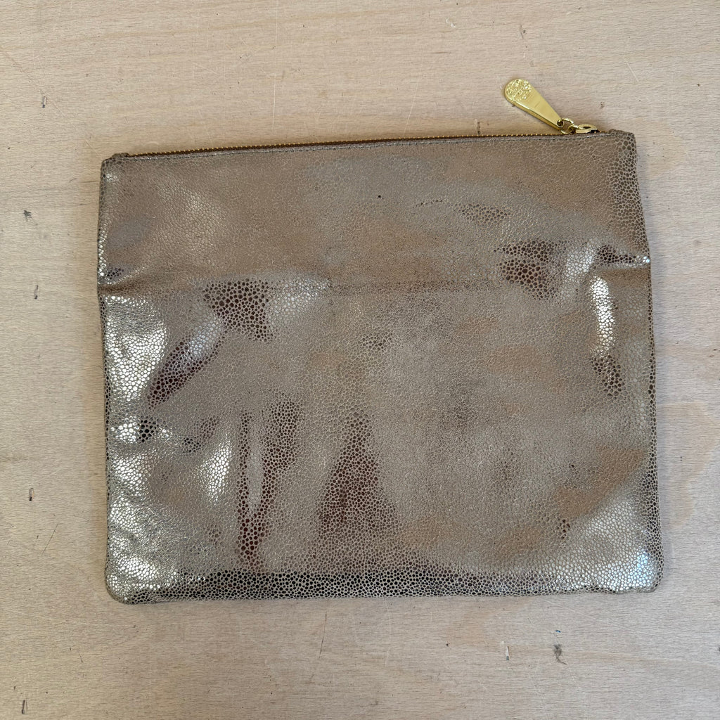 Biba gold and beige leopard print clutch bag
