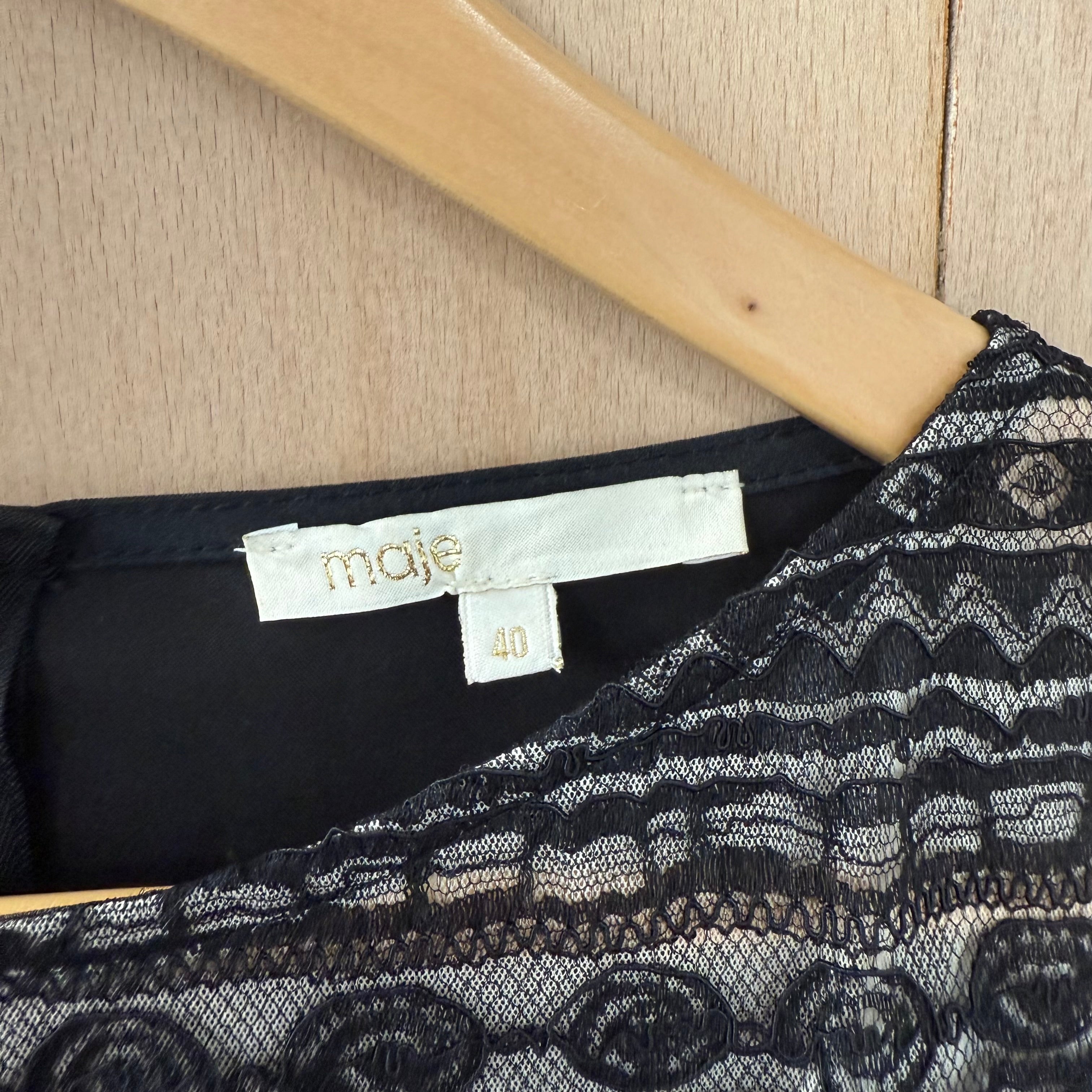 Maje black lace rara mini dress size 40
