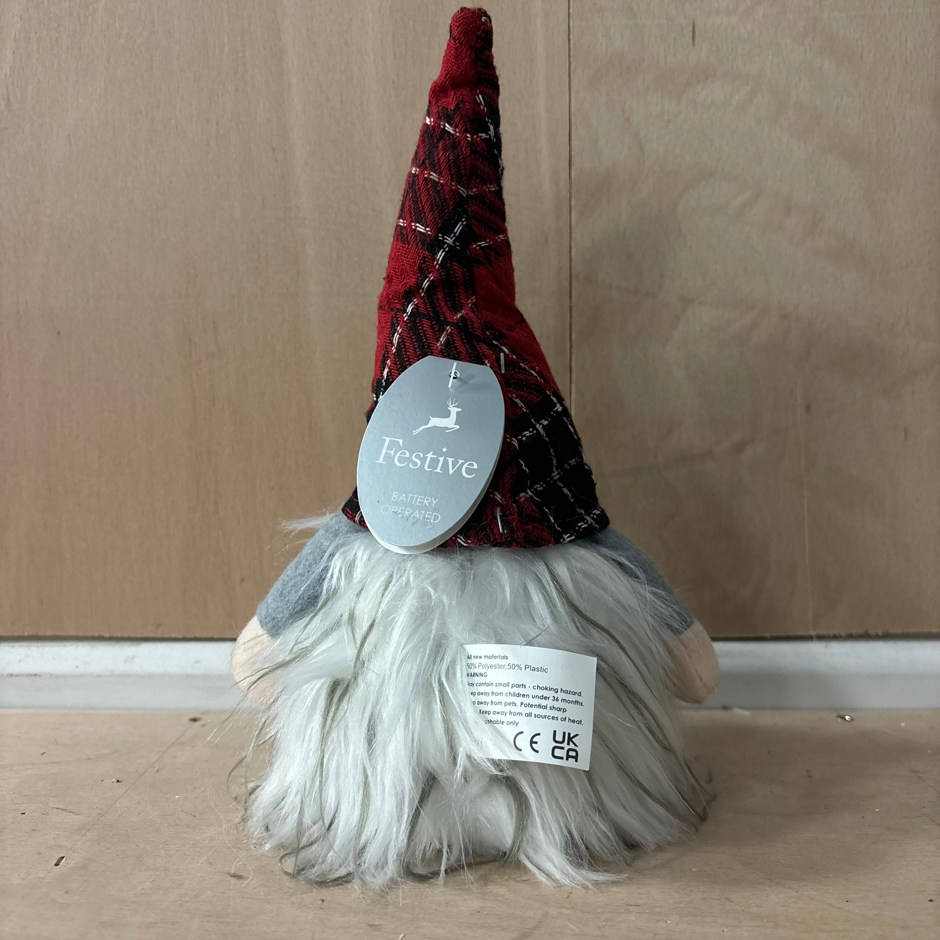 Festive small red & black tartan battery operated gonk
