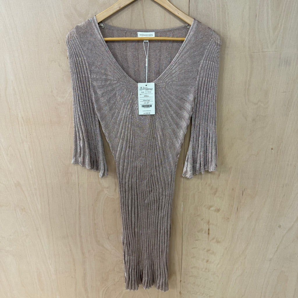Monsoon pink glitter ribbed knit dress size small