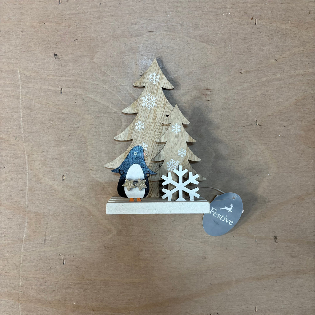 Festive wooden penguin christmas decoration