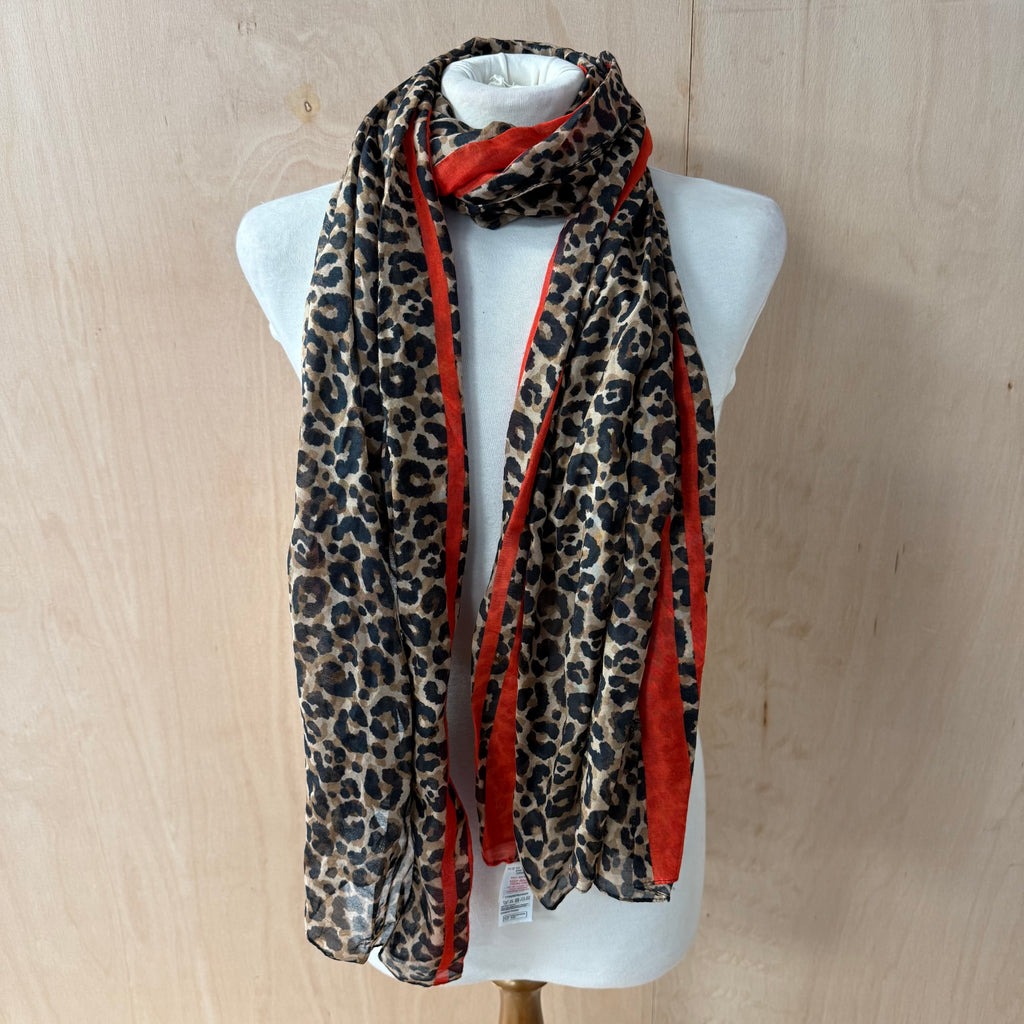 New look red and leopard print long scarf
