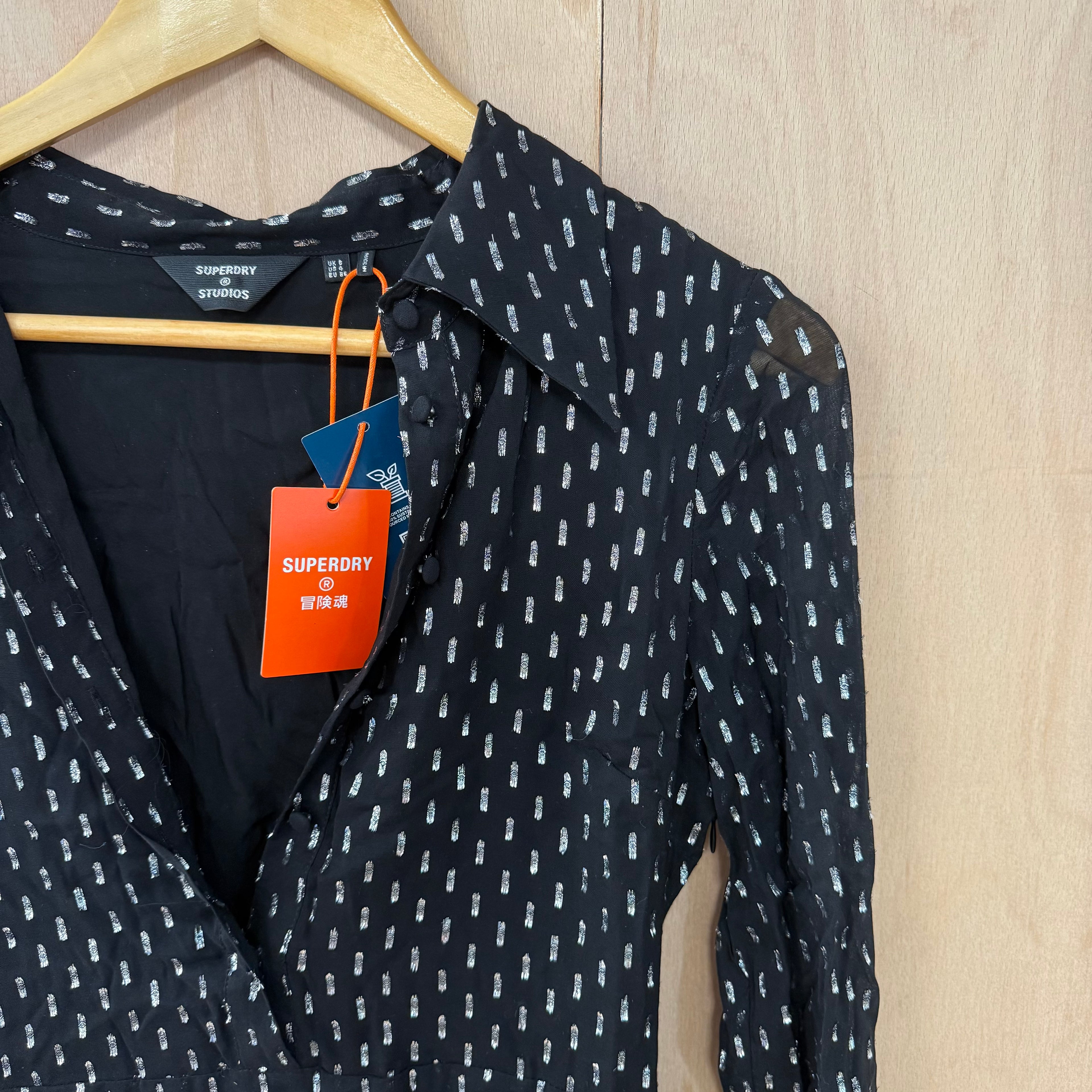 Superdry ladies' silver glitter black dress size XS